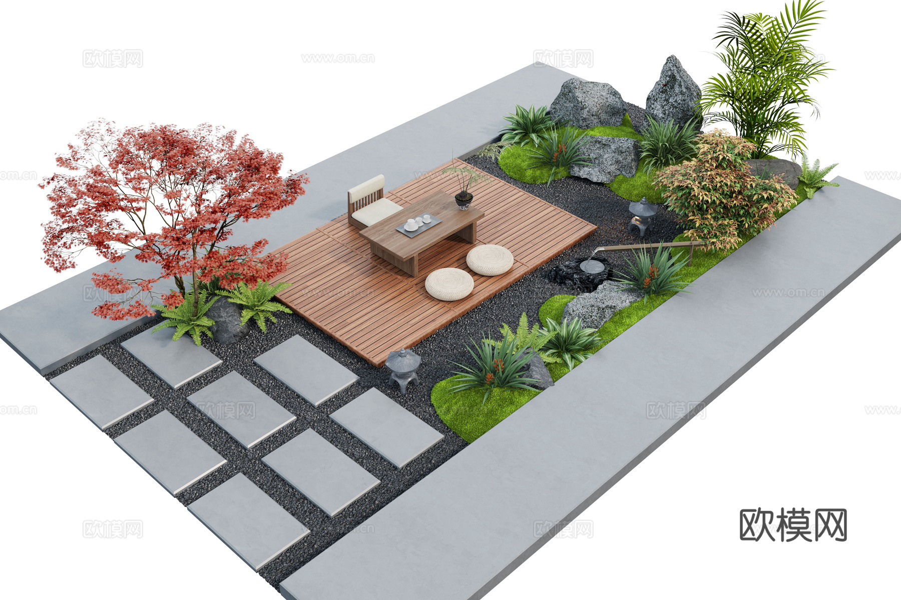 庭院景观 景观小品 叮步 苔藓景观 枯山水3d模型