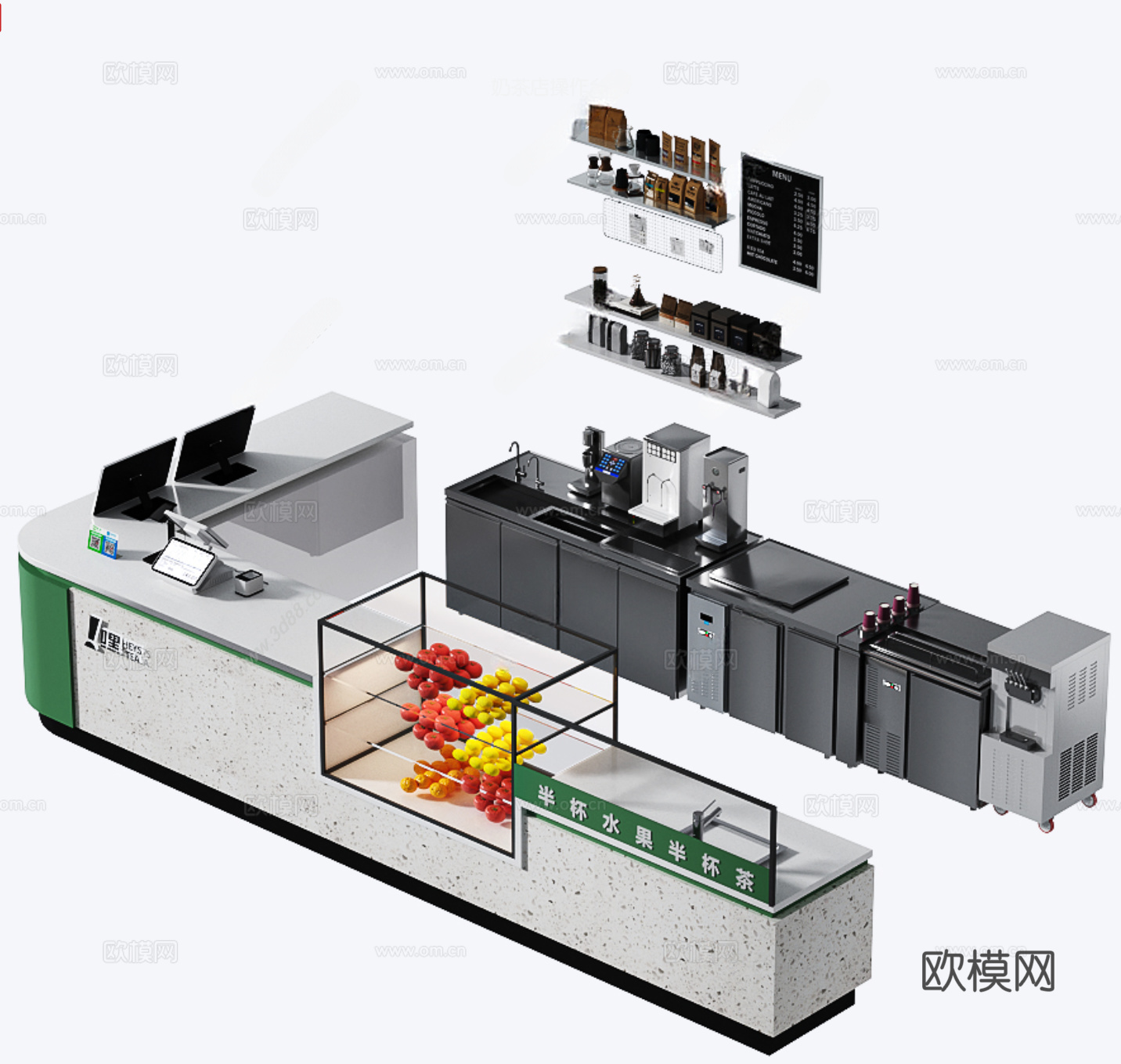 现代咖啡店奶茶店吧台 收银台3d模型