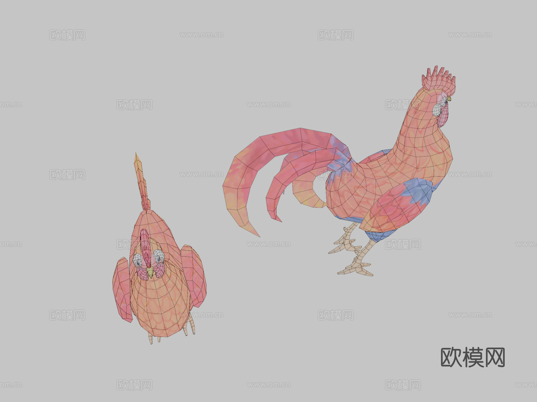 手绘公鸡与母鸡3d模型