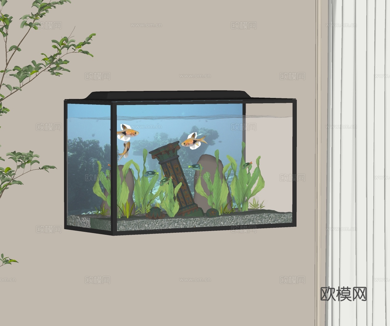 现代鱼缸 观赏鱼缸 水族箱su模型