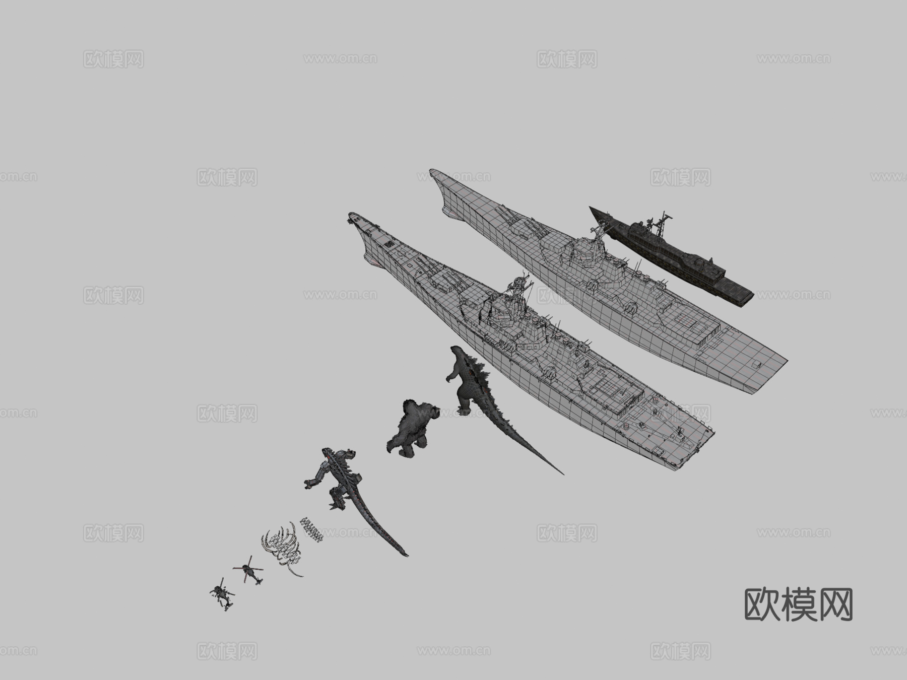 绝地求生哥斯拉大战金刚3d模型