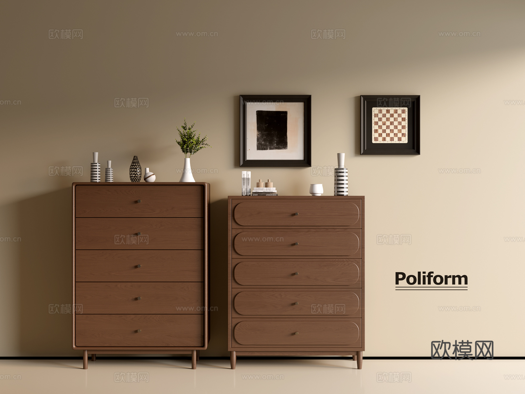 现代木纹柜 ins风极简风柜子  整体柜 餐边柜 阳台柜 储su模型下载（渲染图1）