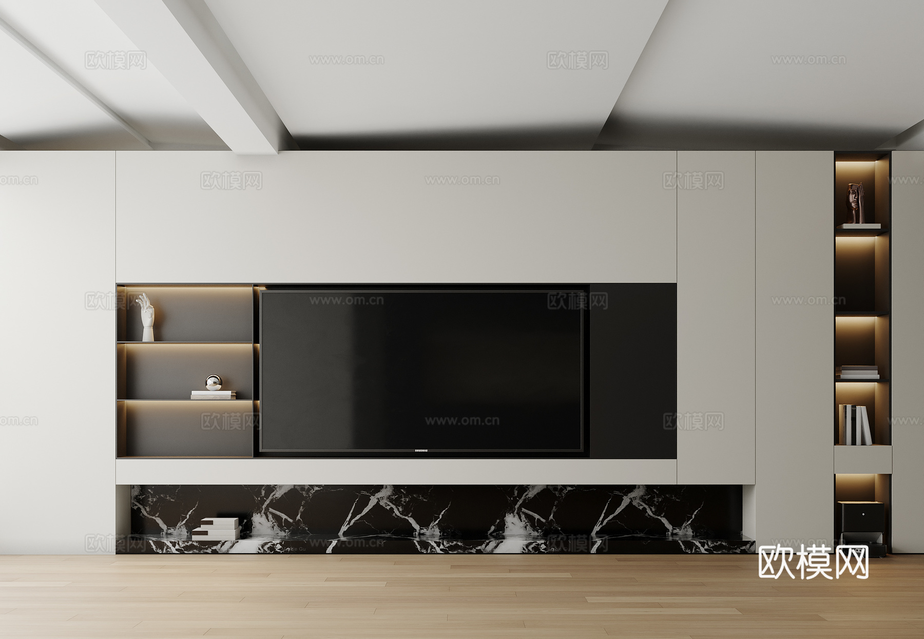 现代电视背景墙su模型下载（渲染图1）