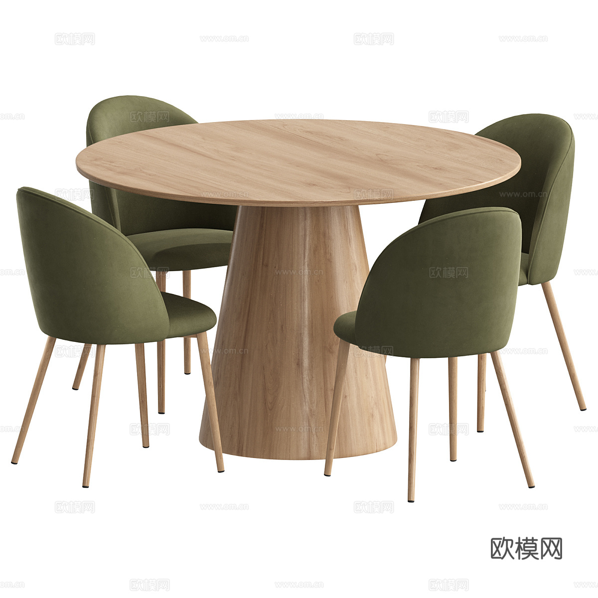 现代北欧原木风圆餐桌椅3d模型
