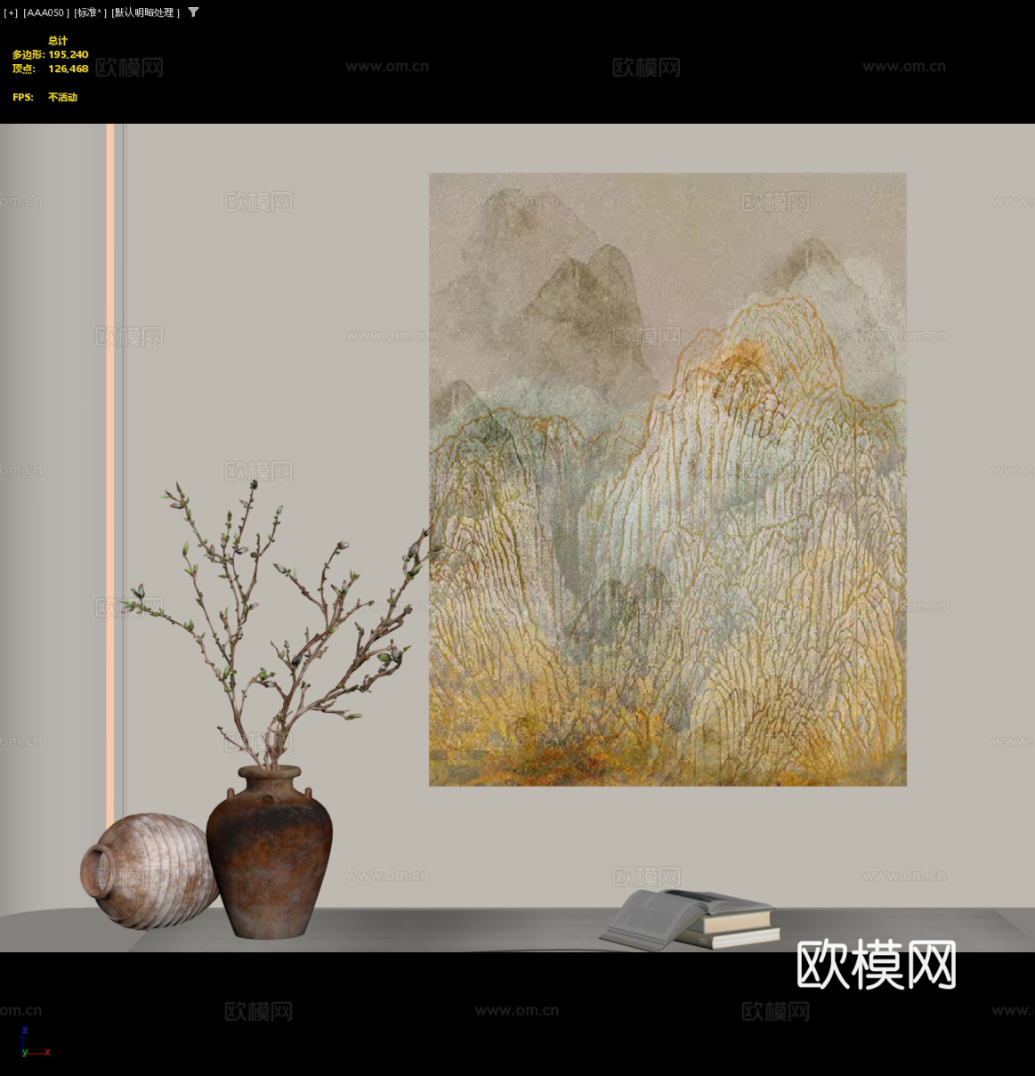新中式禅意挂画 新中式玄关挂画 侘寂复古装饰画 抽象风景装饰免费3d模型