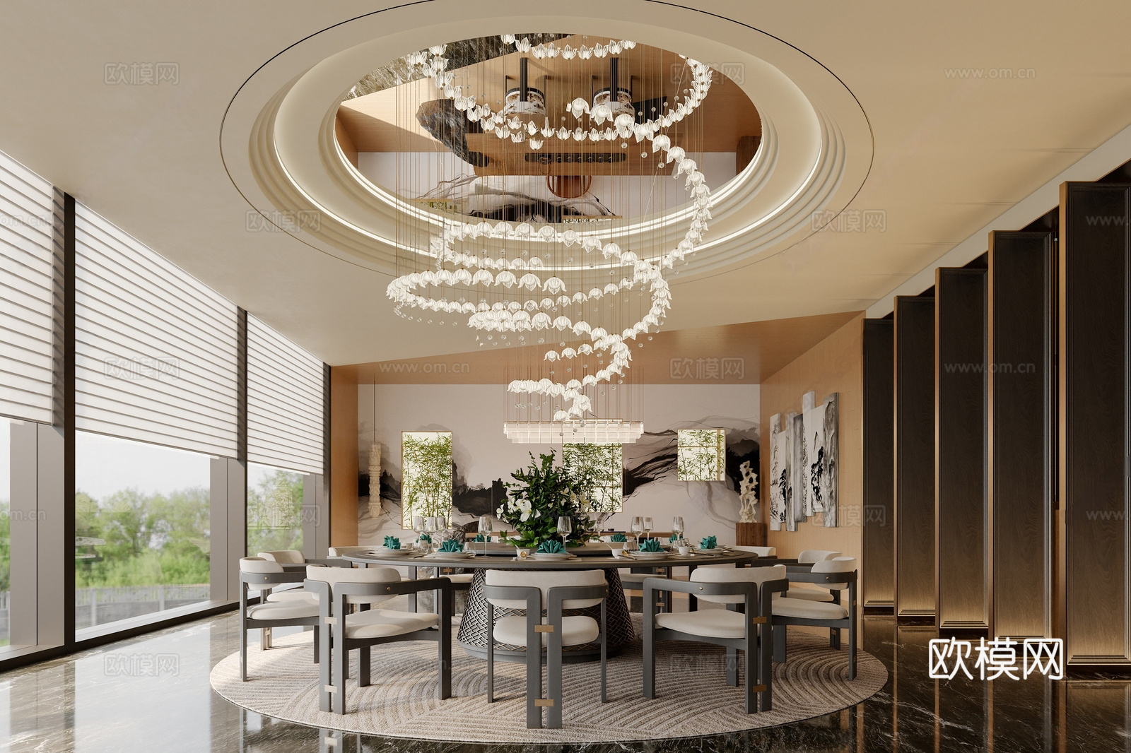 现代酒店豪华包间 包厢 包间 圆形餐桌椅组合 沙发茶几组合3d模型
