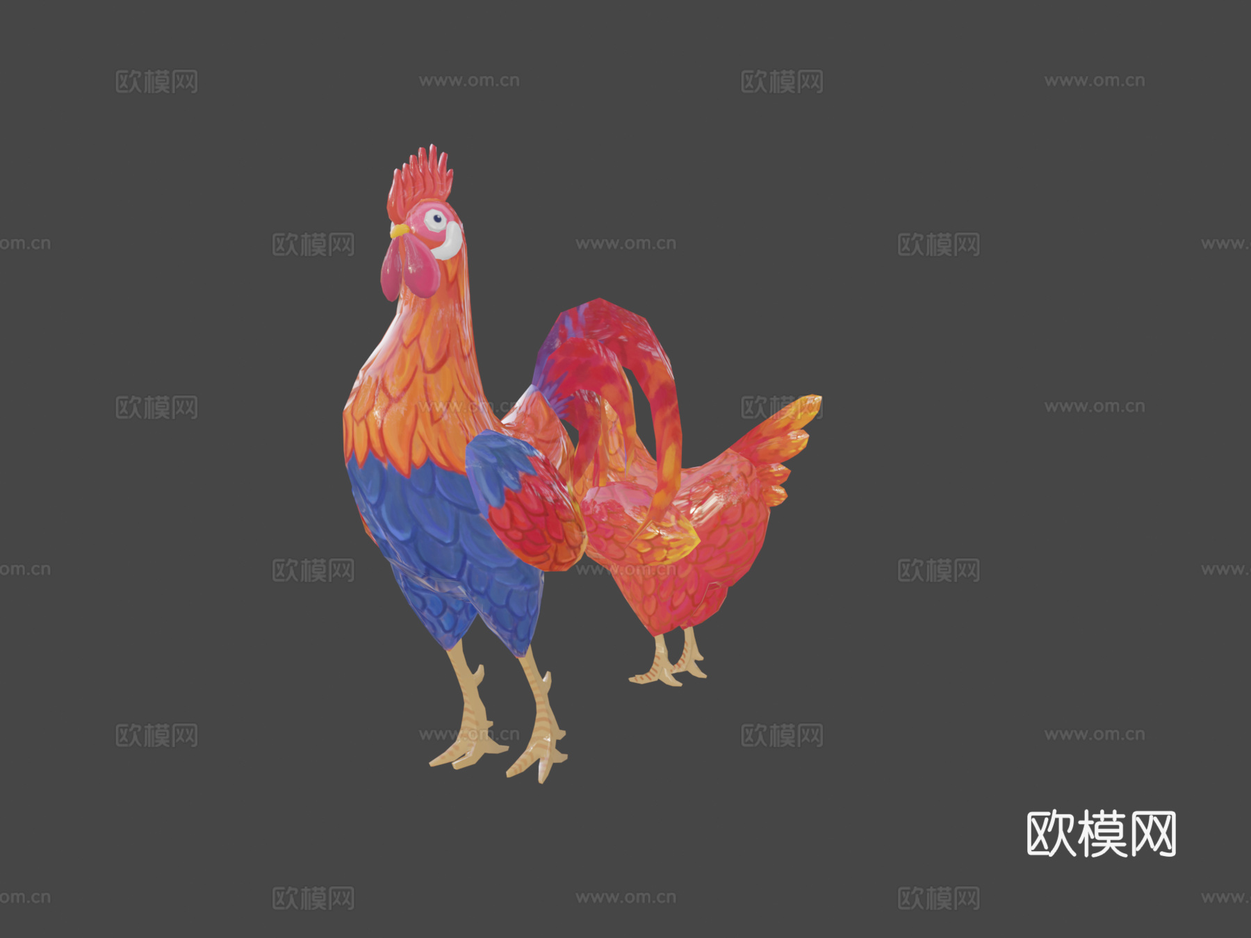 手绘公鸡与母鸡3d模型