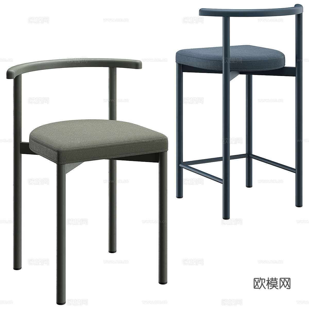 新中式木质吧台椅3d模型