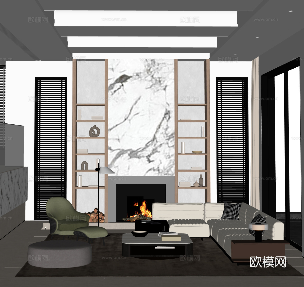 新中式客厅su模型