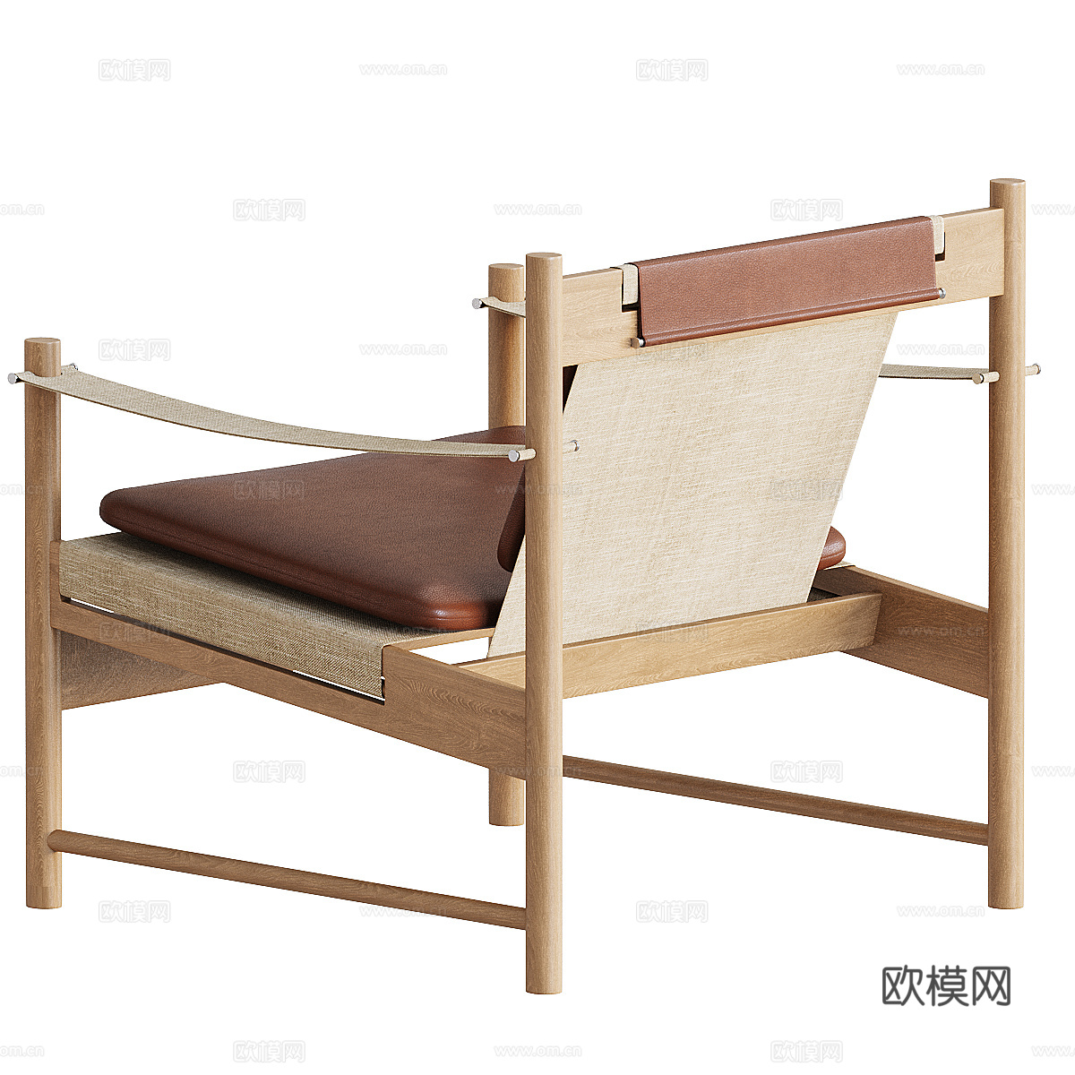 新中式木质皮革扶手椅3d模型