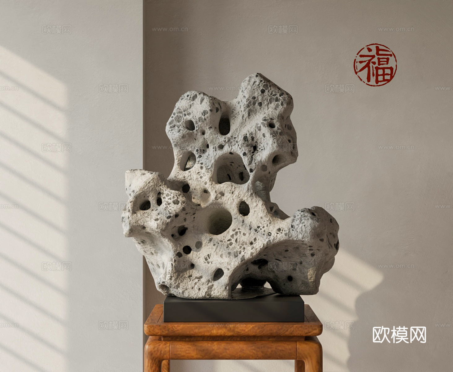 新中式太湖石摆件 自然石 天然石雕塑摆件su模型