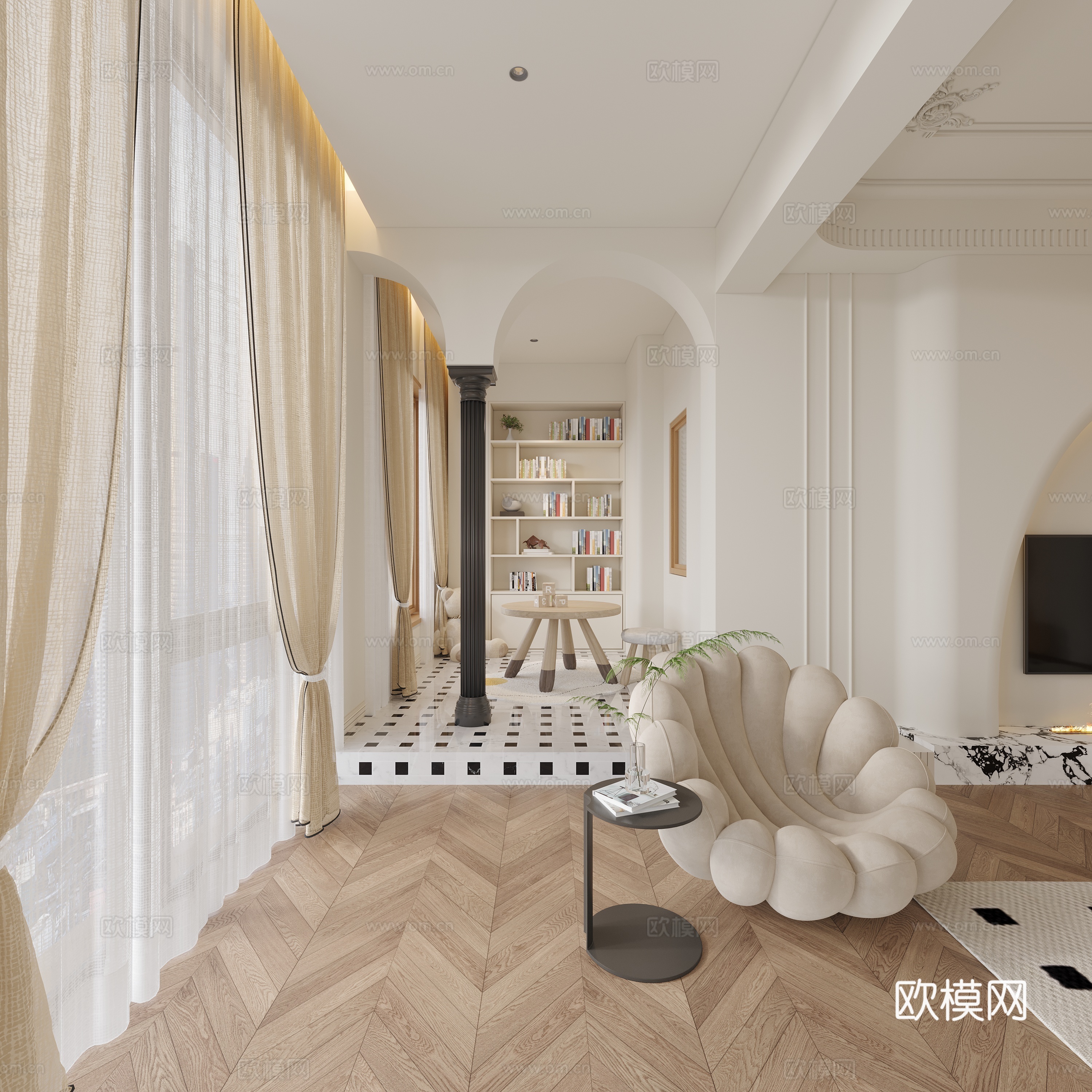 现代法式生活阳台3d模型