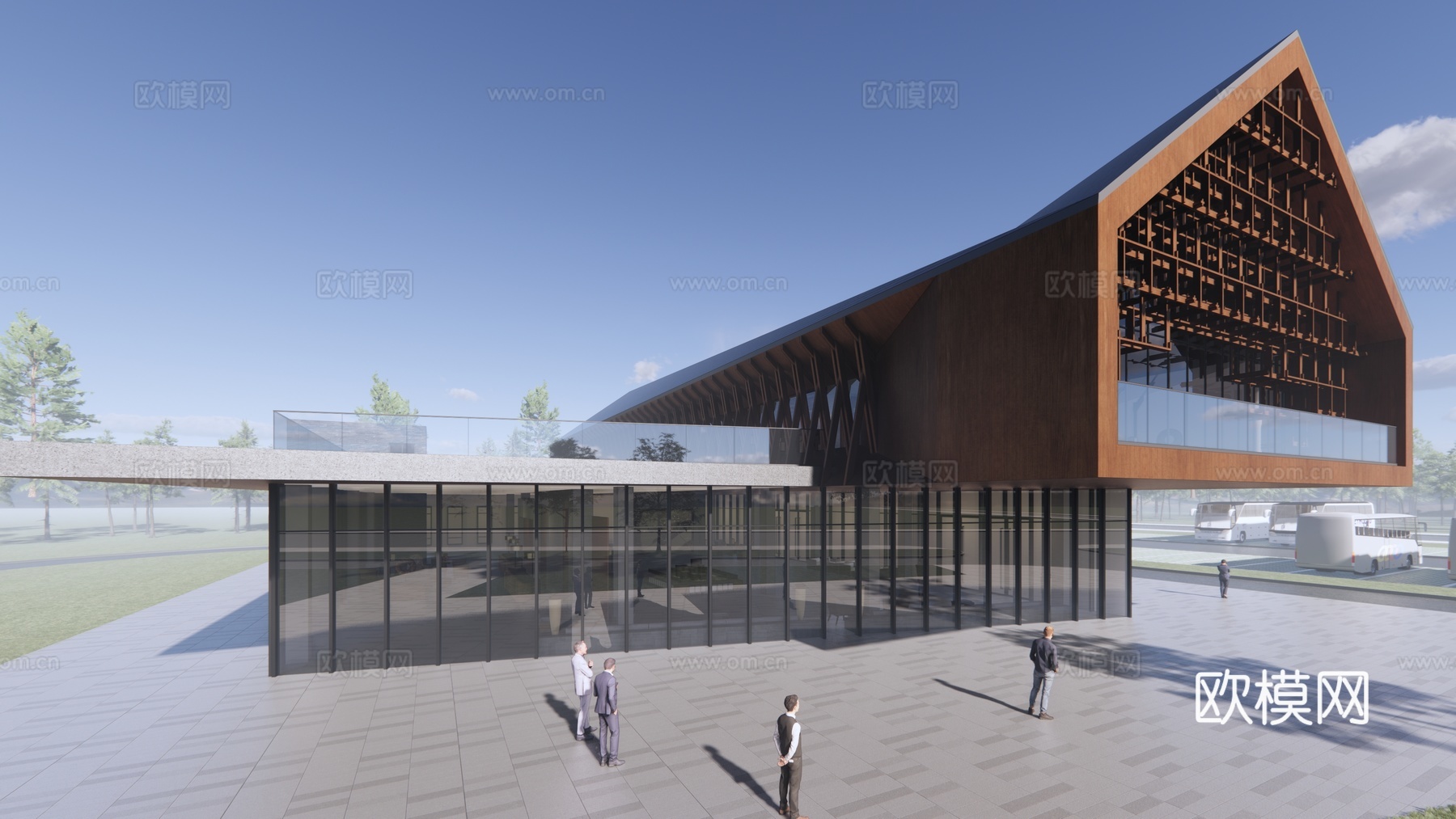 现代游客服务中心 中式元素风格建筑su模型