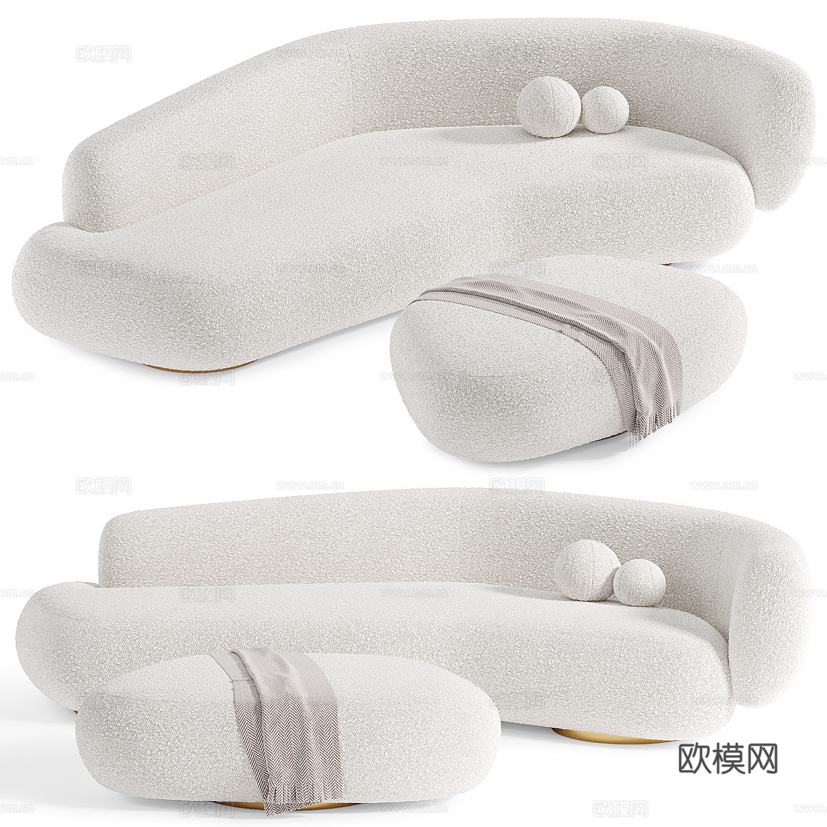 现代意式奶油风布艺组合沙发3d模型