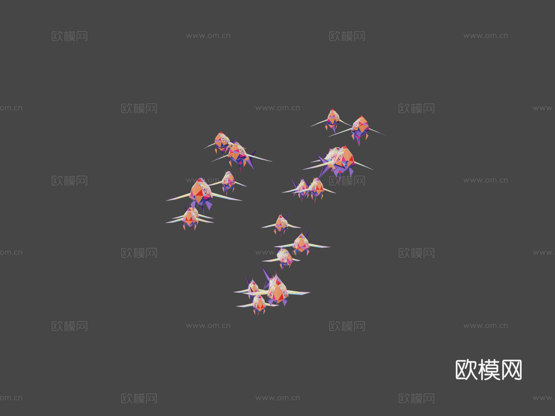 动画低多边形波普艺术群海鱼3d模型