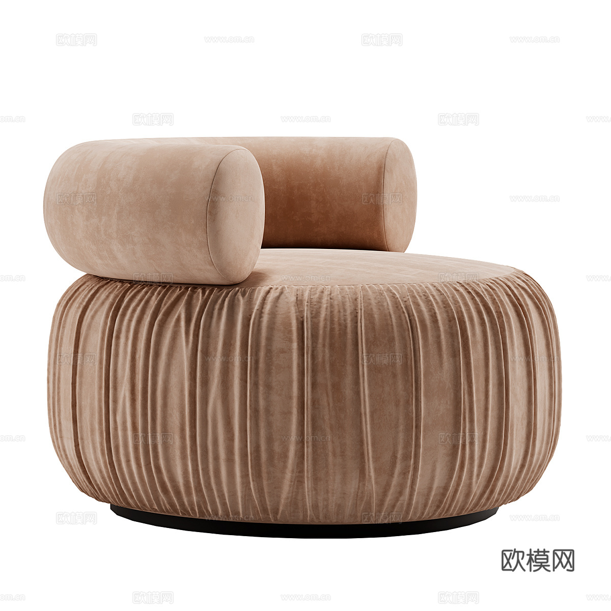 现代意式奶油风圆形布艺沙发椅3d模型