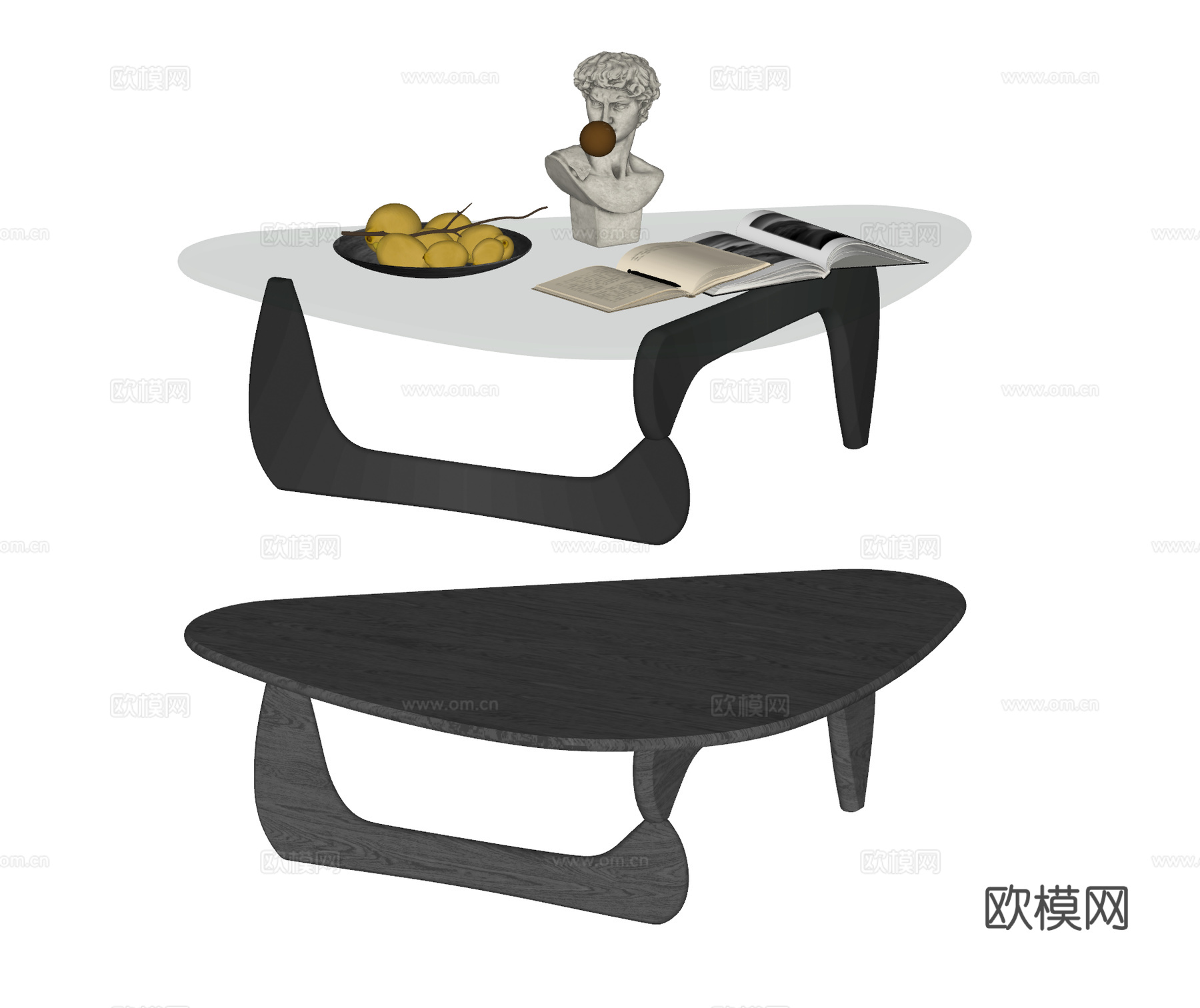 现代 法式 中古风 茶几组合 玻璃茶几 茶几摆件su模型