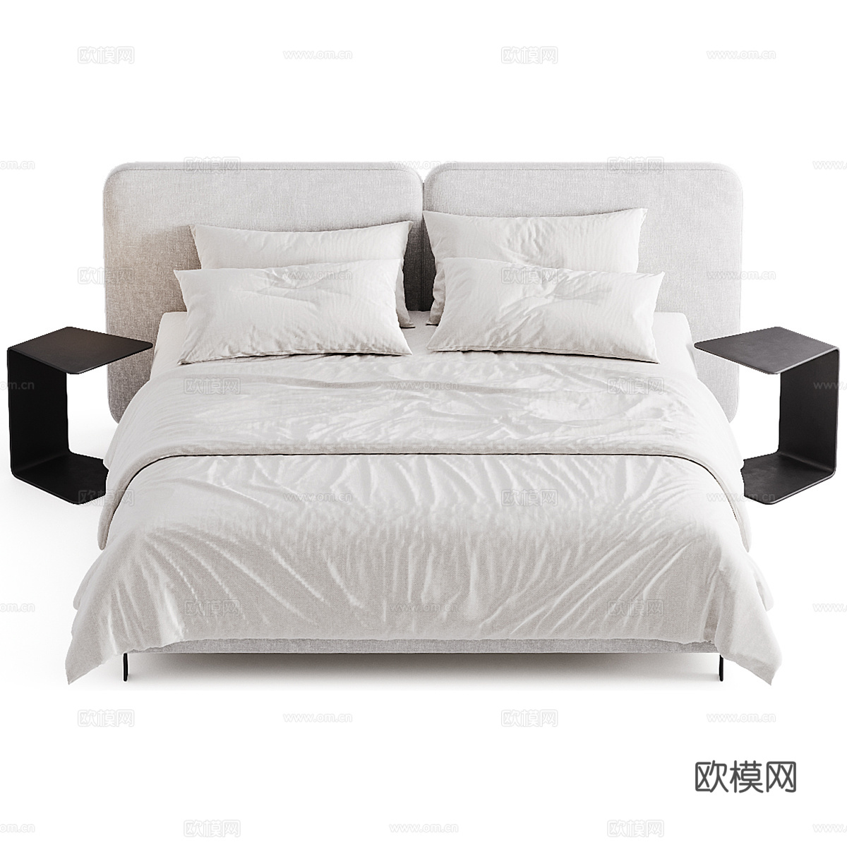 现代奶油风布艺双人床3d模型