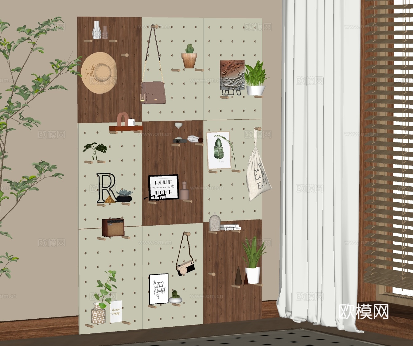 现代冲孔板 洞洞板挂件su模型