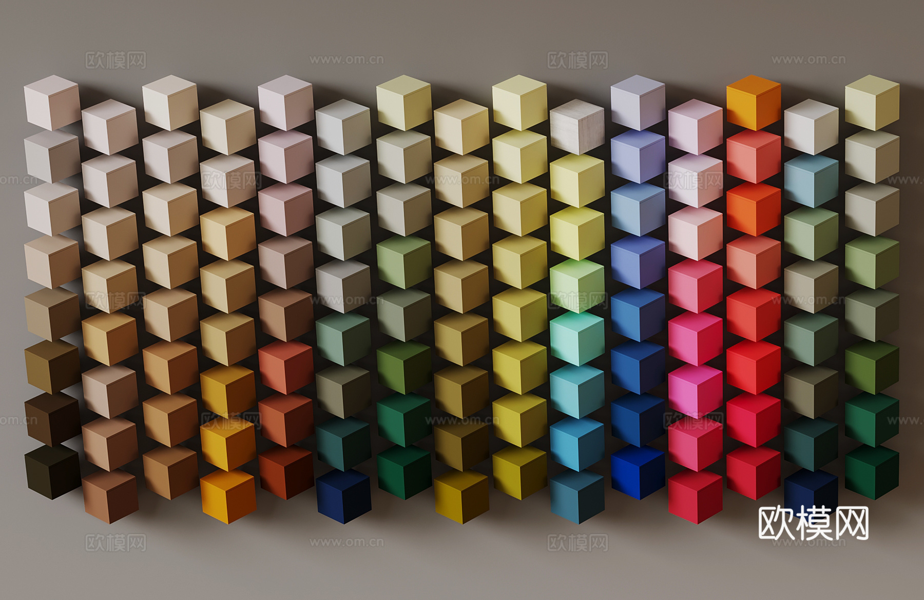 现代色板块 背景墙su模型下载（渲染图1）