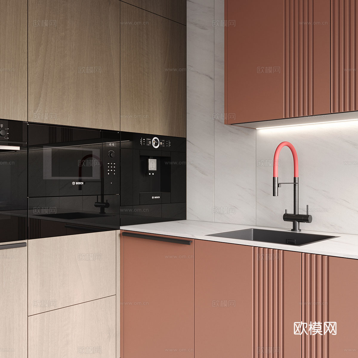 现代意式极简橱柜3d模型