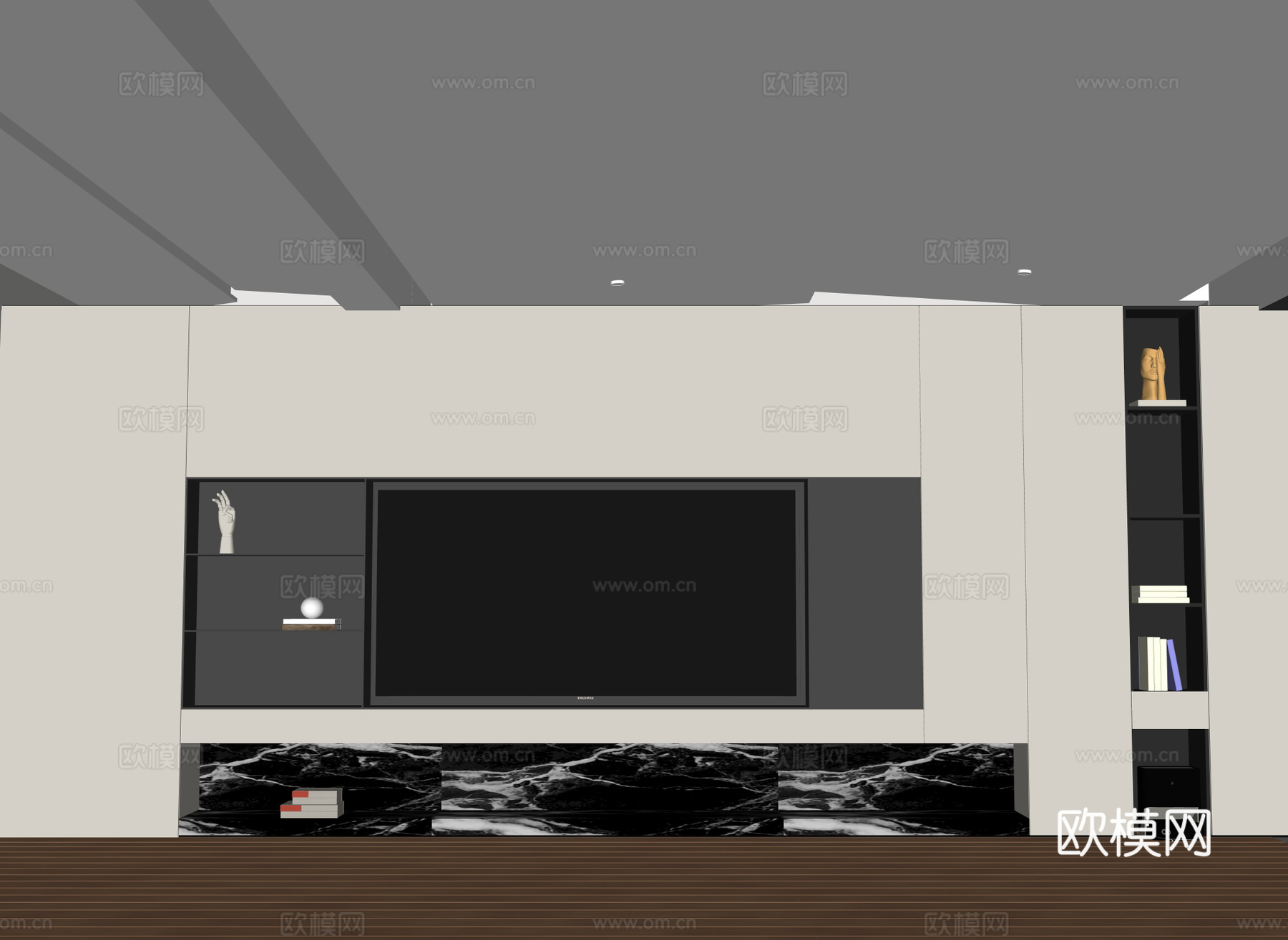 现代电视背景墙su模型下载（渲染图2）