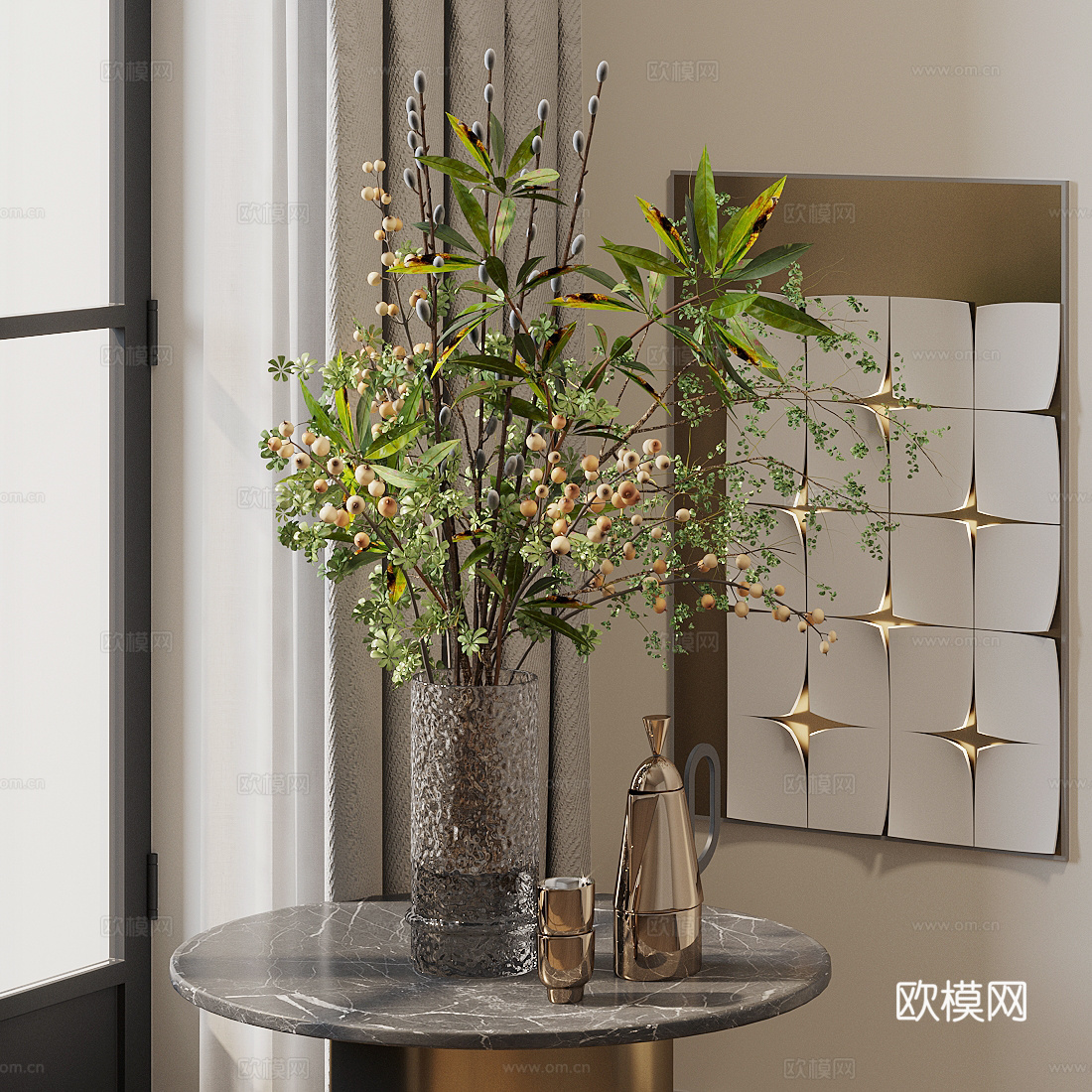 现代花艺 玻璃花瓶花艺 花艺摆件 鲜花花艺 客厅花瓶摆件3d模型