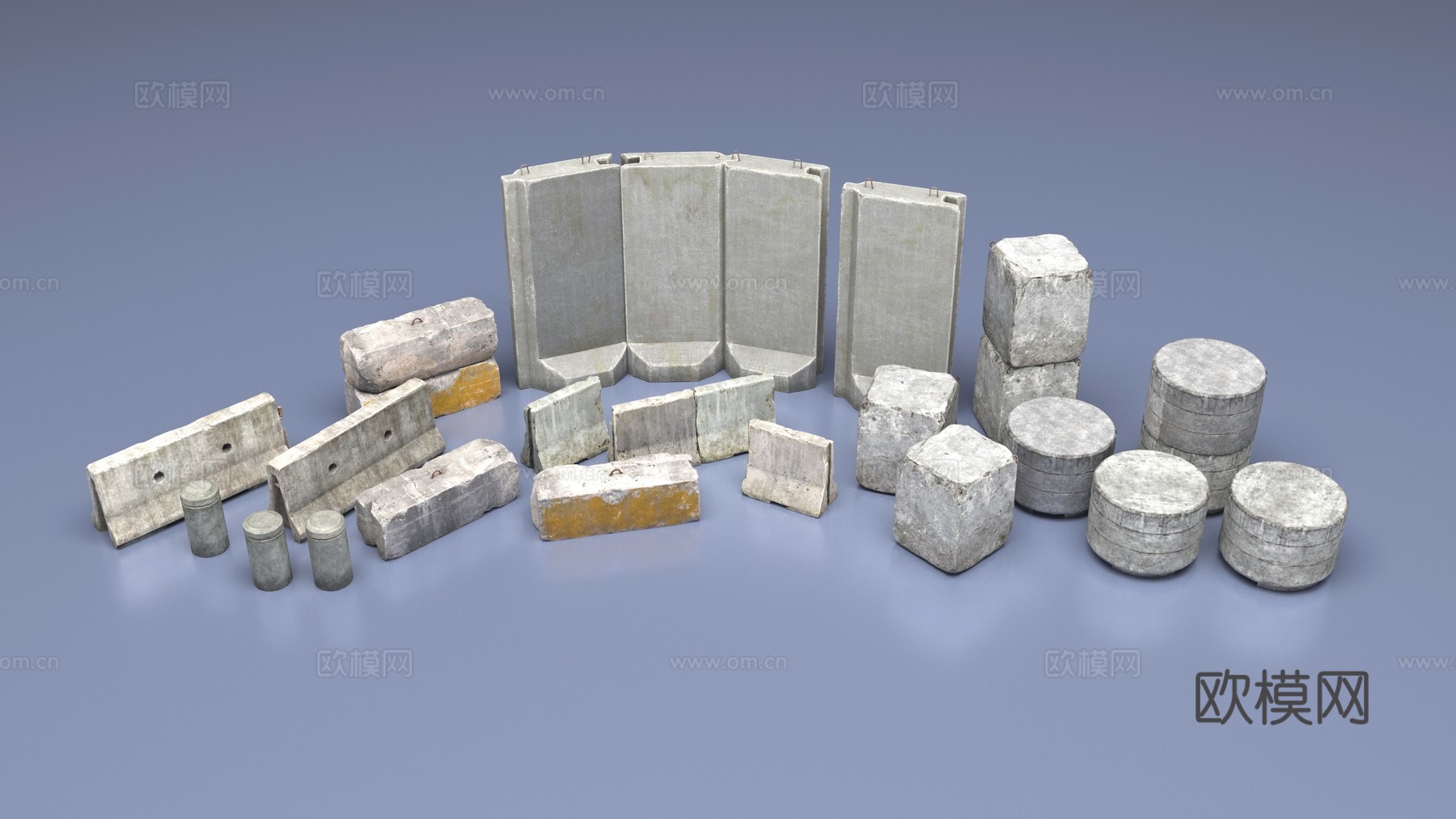 障碍石墩隔离桩预制板石柱3d模型