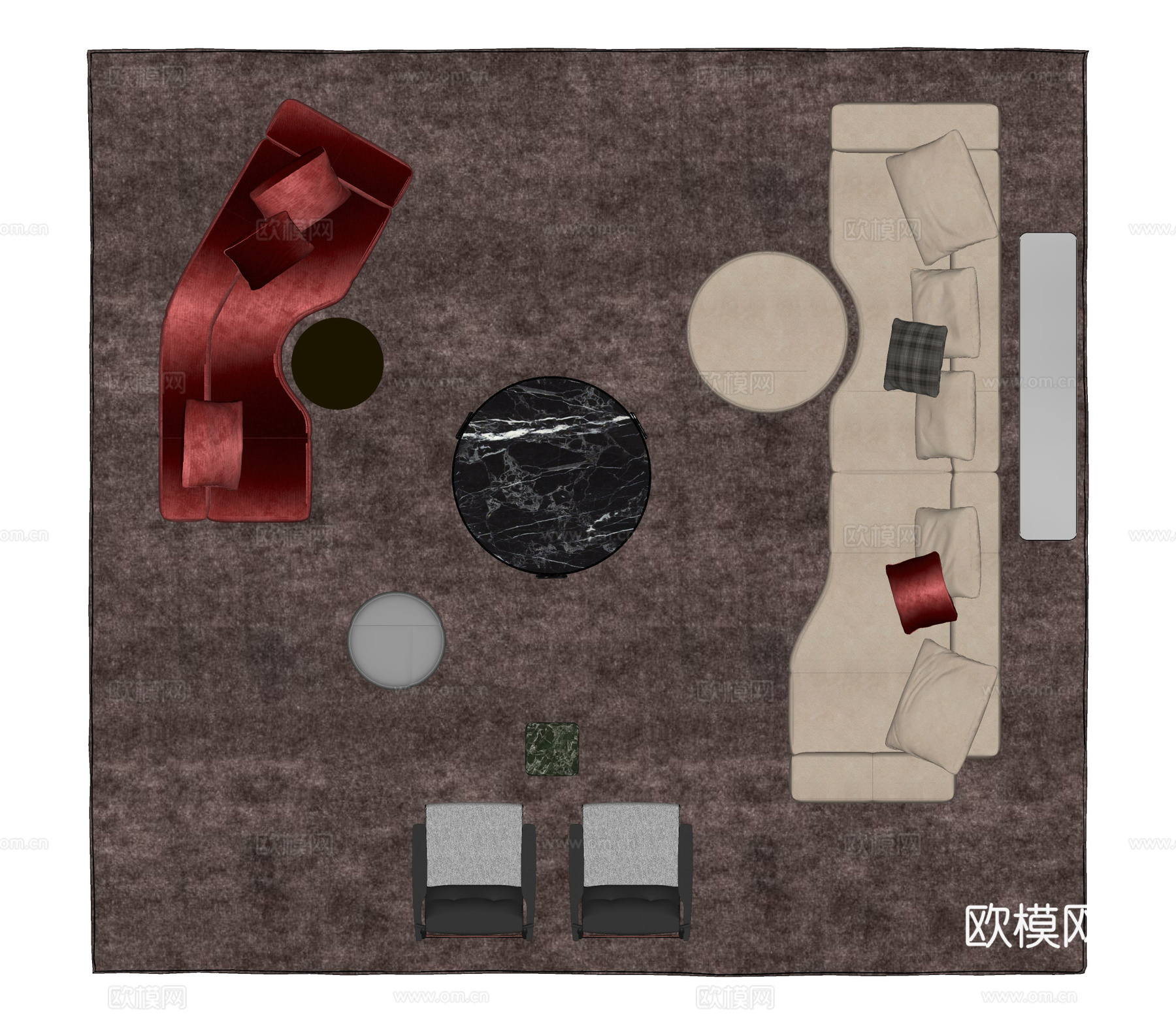 Minotti Yves沙发茶几组合 弧形沙发 客厅沙发su模型