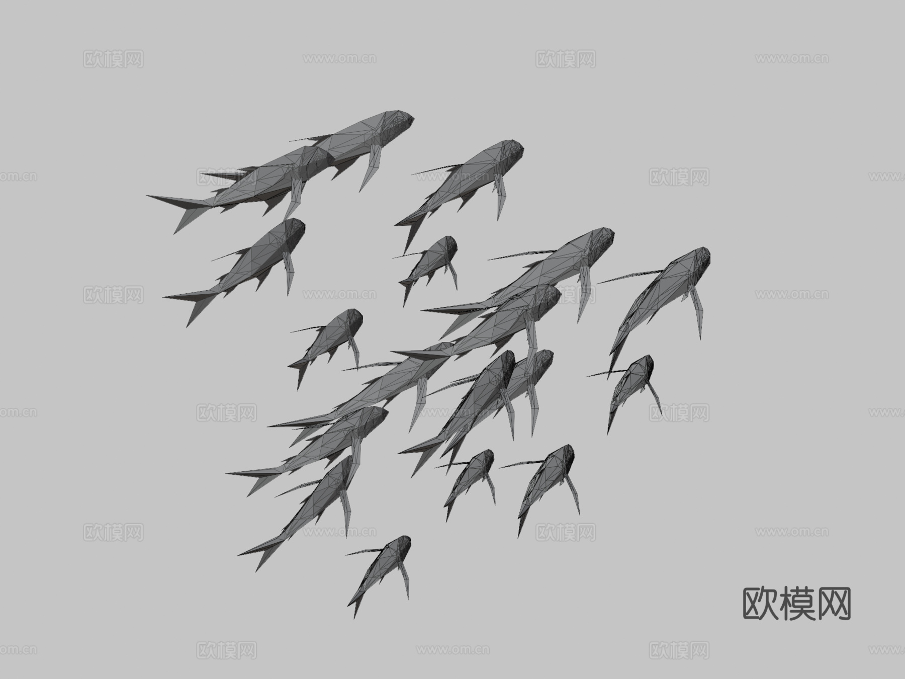 动画低多边形波普艺术群海鱼3d模型