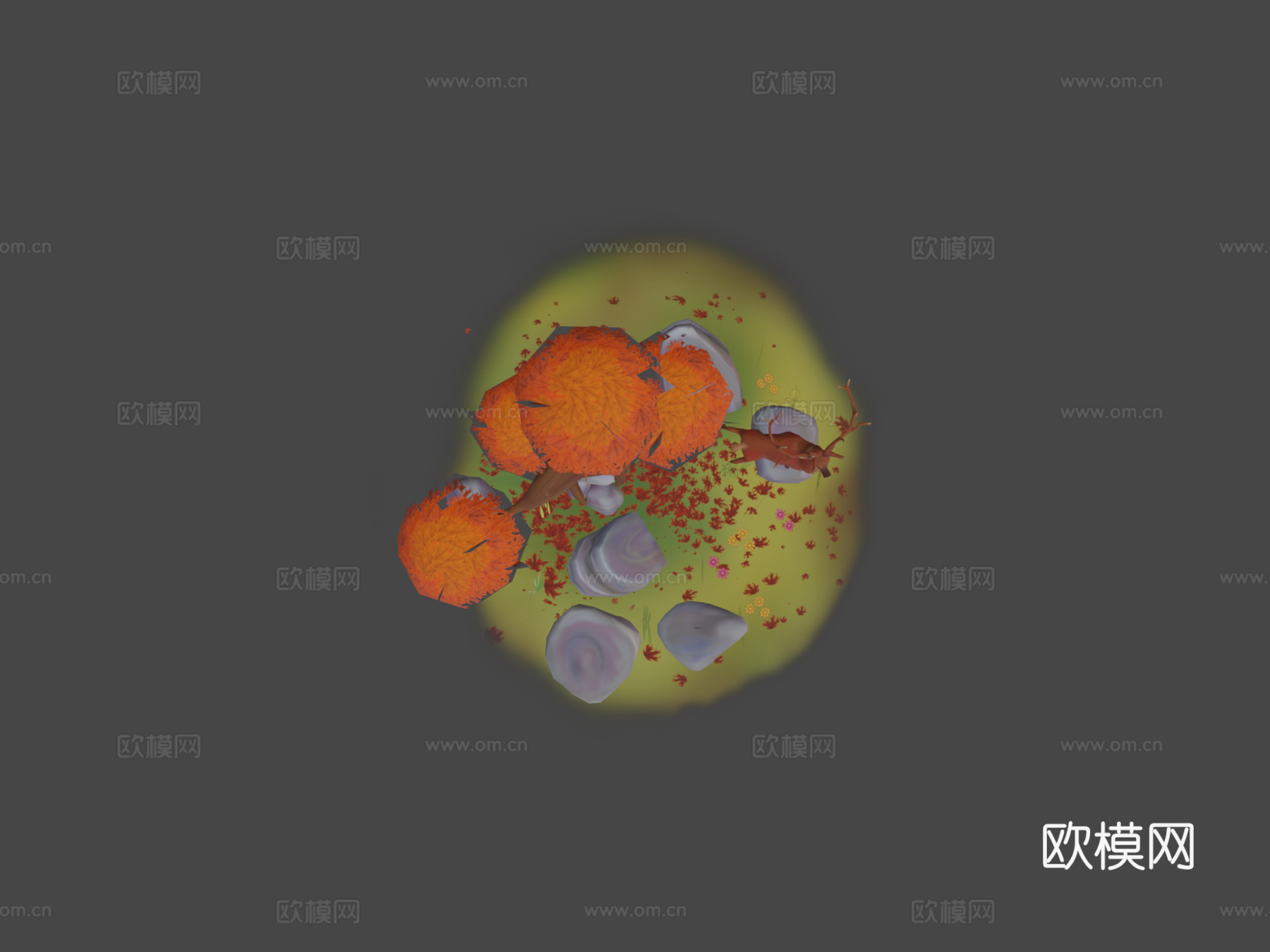 秋季场景与雄鹿3d模型