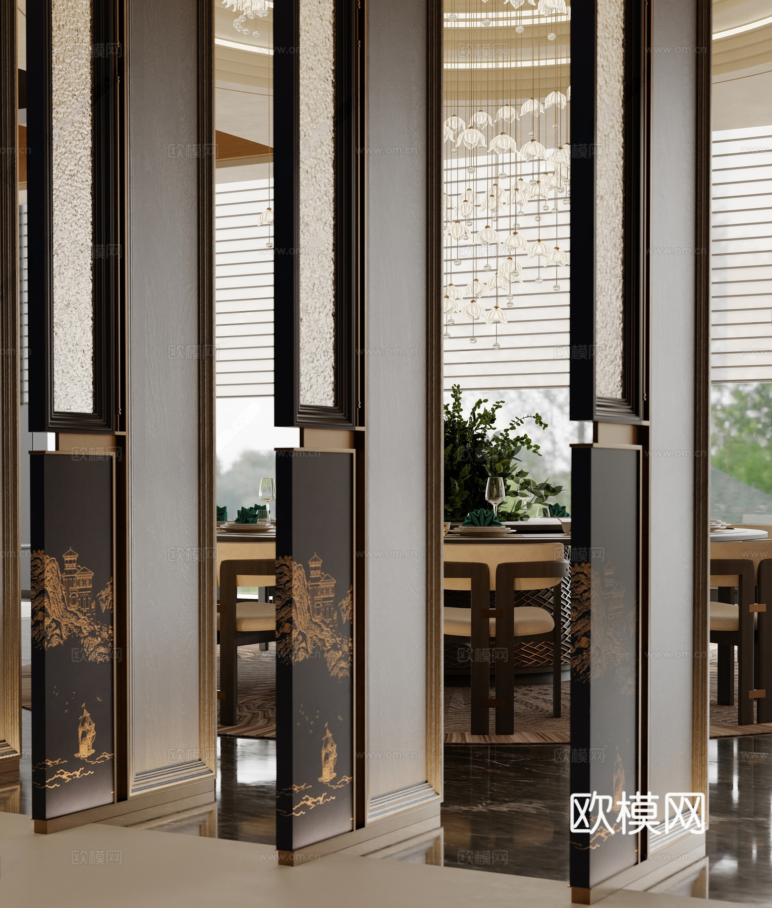 现代酒店豪华包间 包厢 包间 圆形餐桌椅组合 沙发茶几组合3d模型