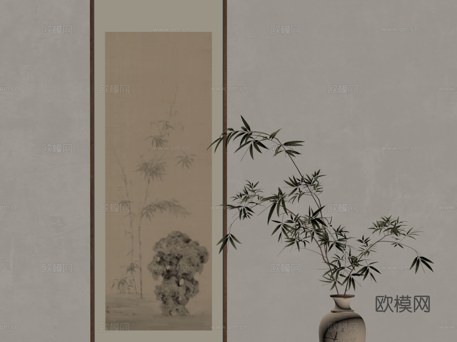 新中式装饰画 花瓶su模型