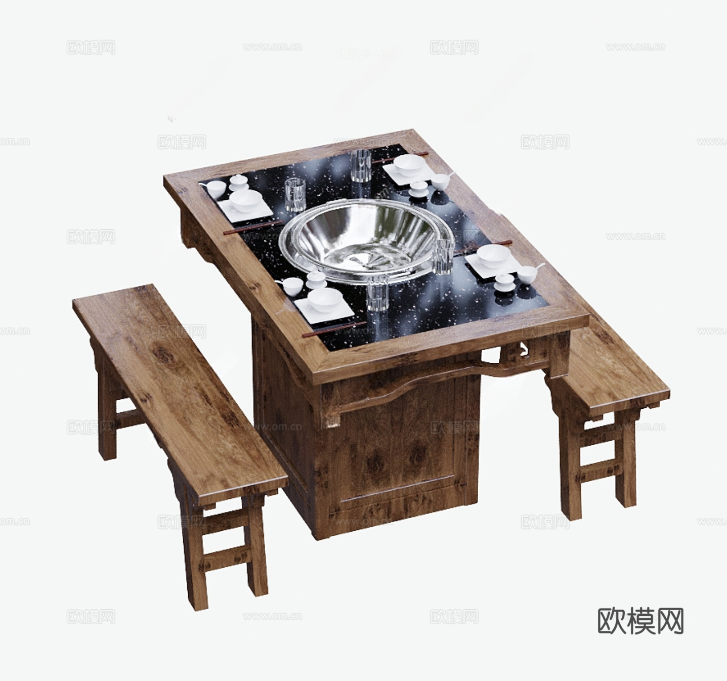 新中式餐桌椅 火锅餐桌椅3d模型