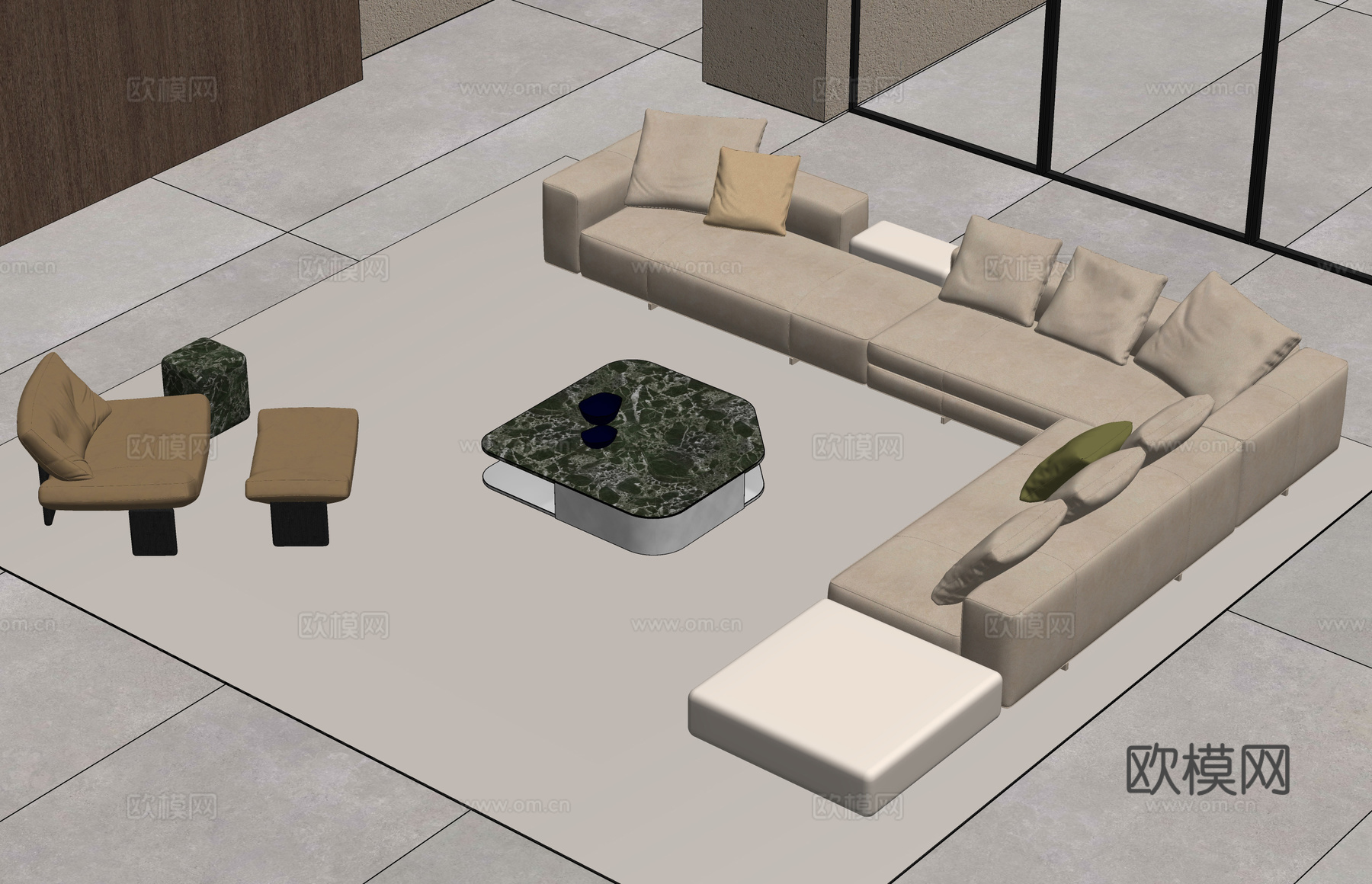 Minotti YVES沙发茶几组合 转角沙发 客厅沙发su模型