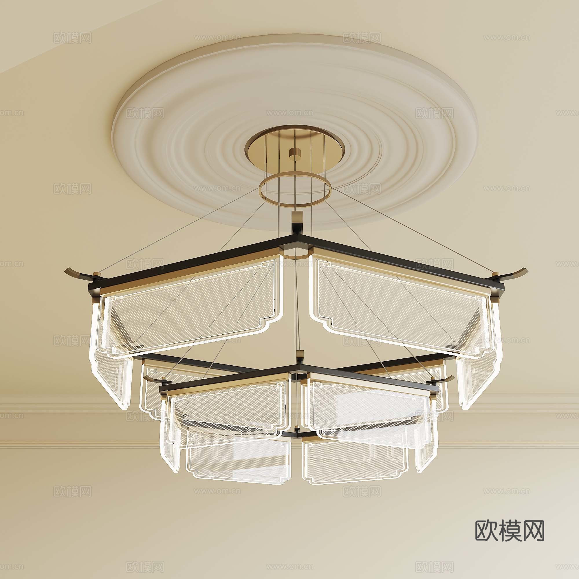 新中式吊灯 餐厅吊灯su模型