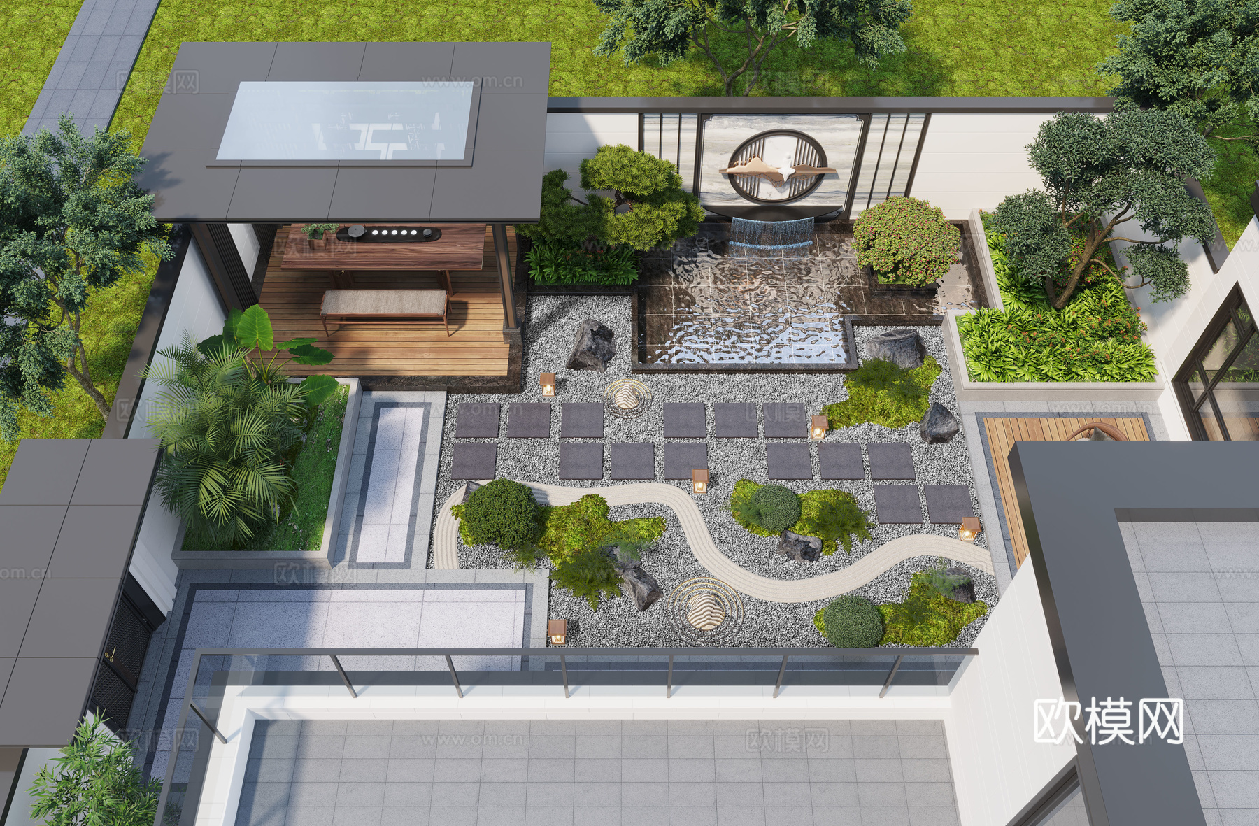 新中式庭院景观 凉亭 庭院水景 别墅庭院 庭院小品3d模型