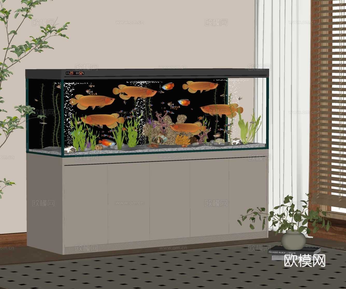 现代鱼缸 观赏鱼缸 水族箱su模型