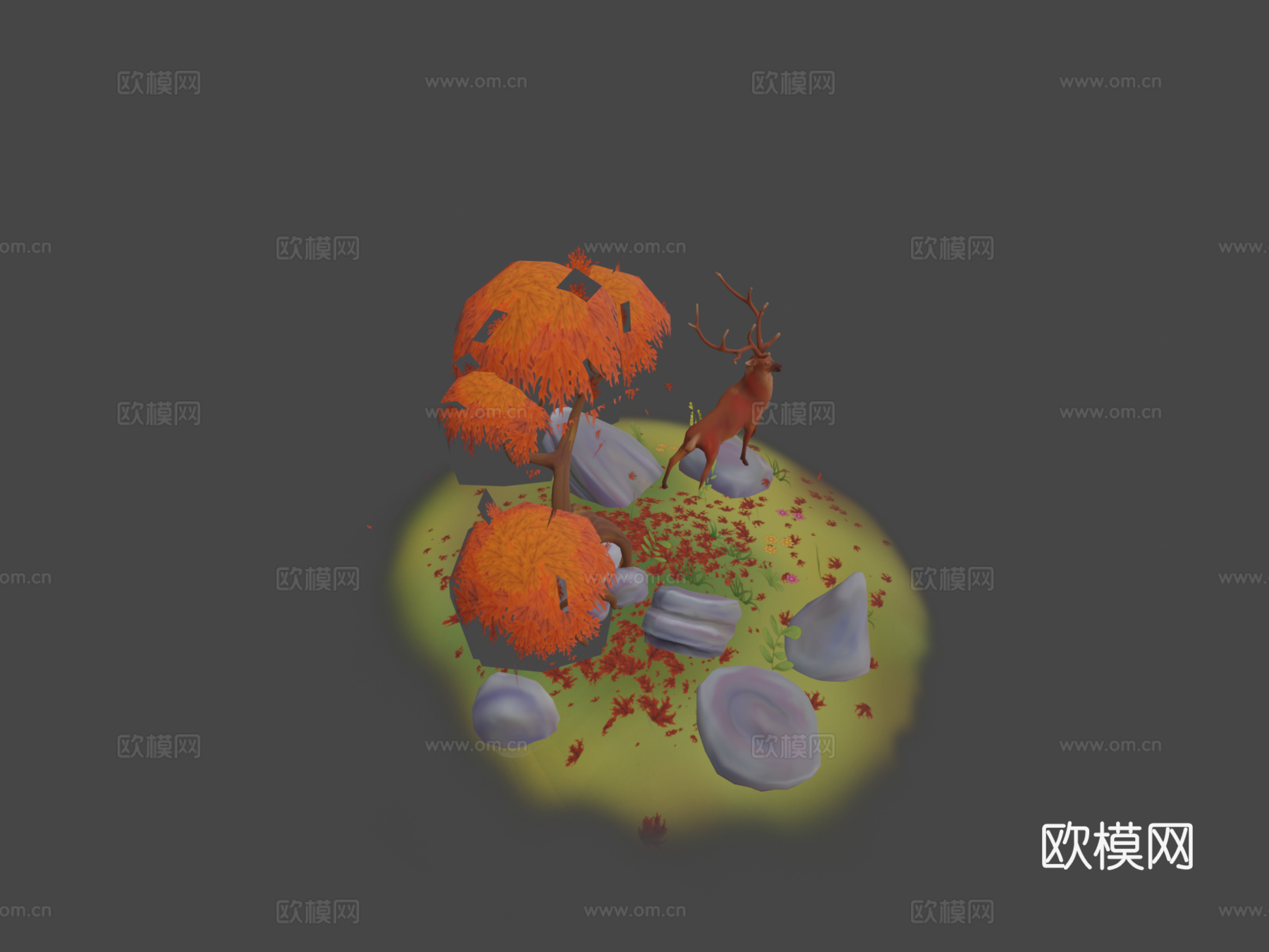 秋季场景与雄鹿3d模型