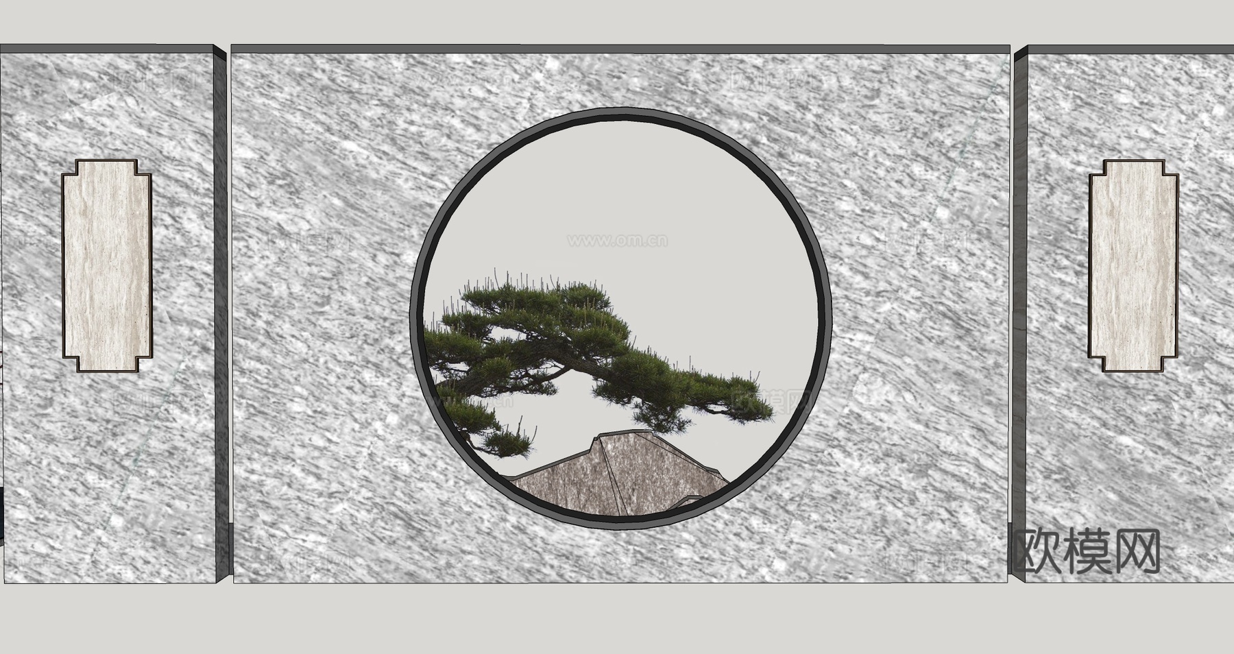 新中式景墙围墙文化景墙艺术景墙小区门头su模型