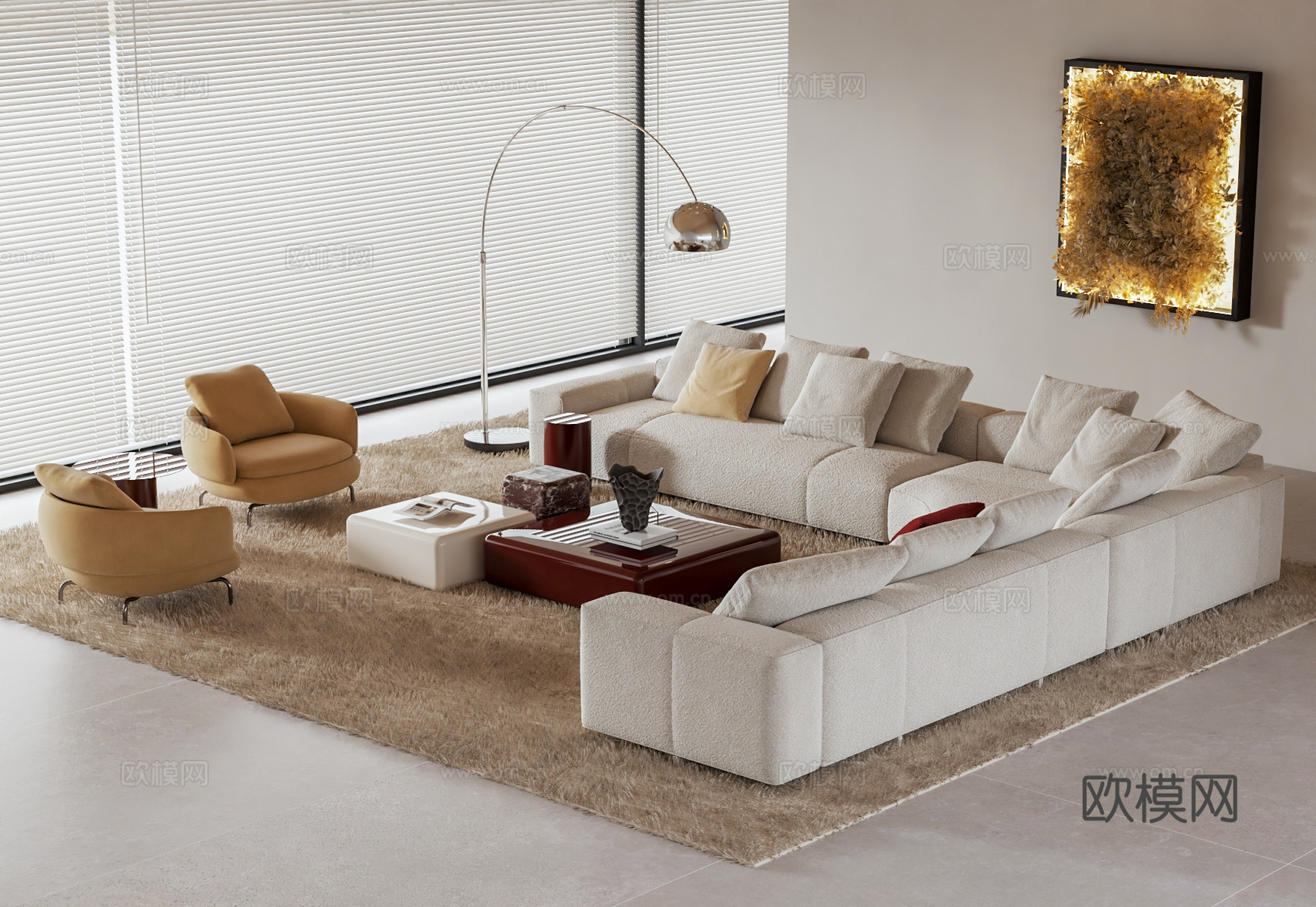 Minotti YVES沙发茶几组合 转角沙发 客厅沙发su模型