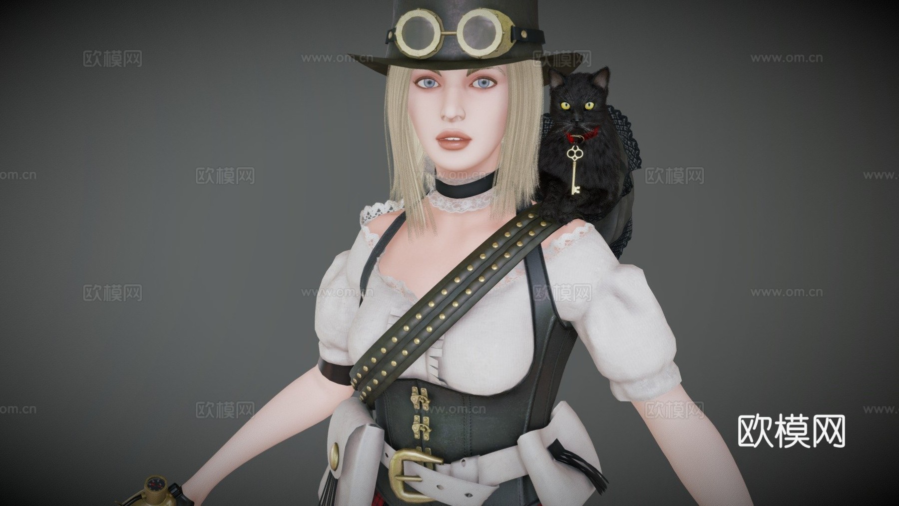 蒸汽朋克女孩与她的猫咪3d模型