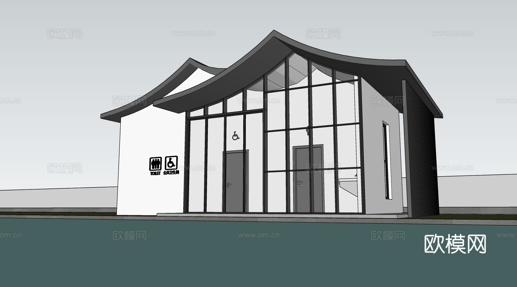 现代公厕建筑 厕所建筑 旅游厕所 公共卫生间su模型