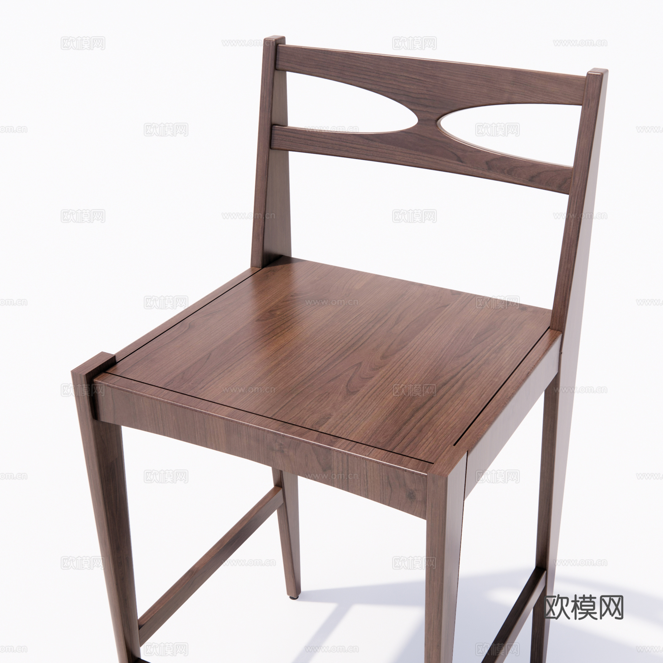 实木靠背吧椅 简约 复古 侘寂风 哈瓦那吧台椅 中古风 吧椅su模型su模型