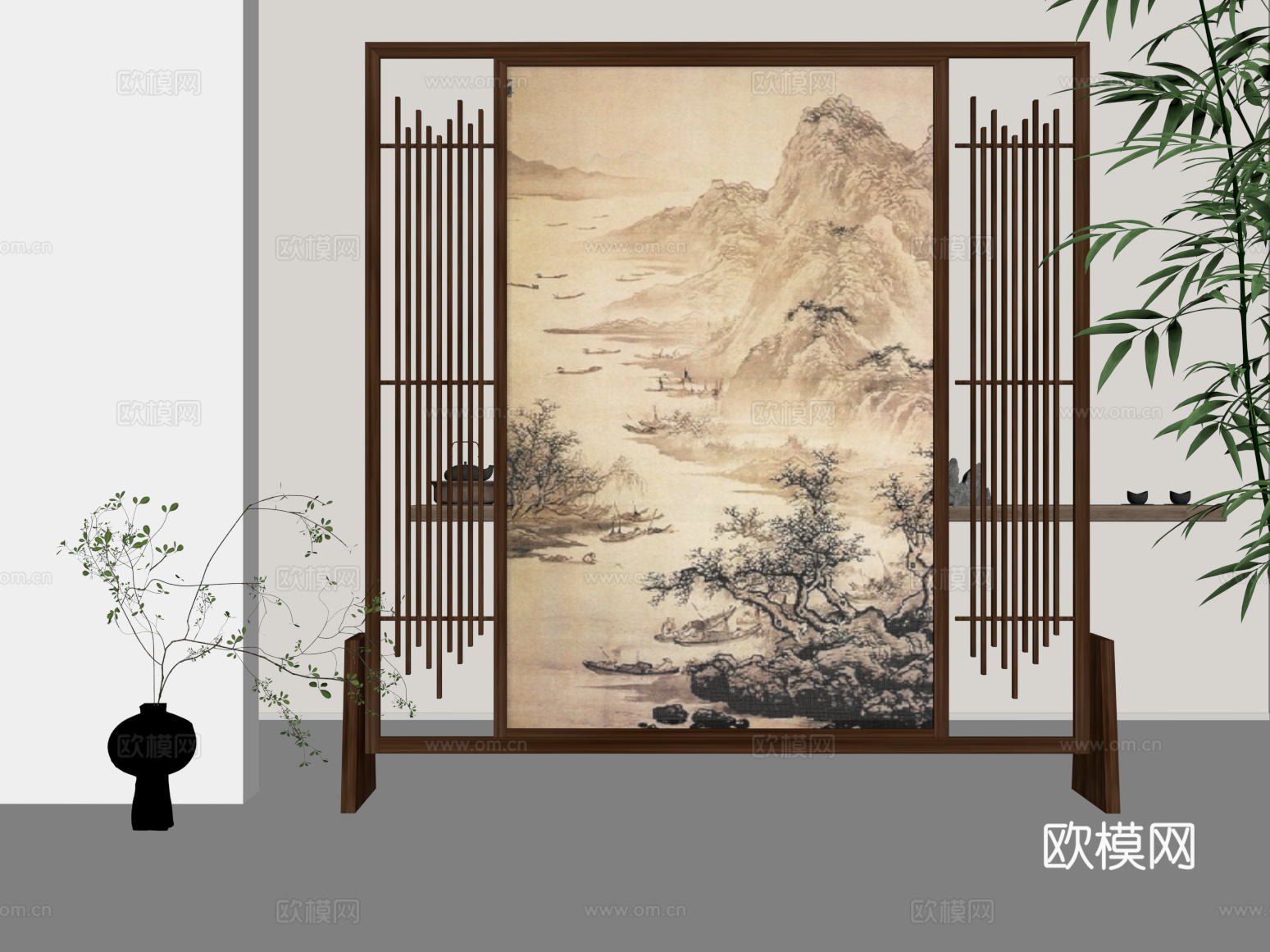 屏风隔断 新中式屏风隔断su模型