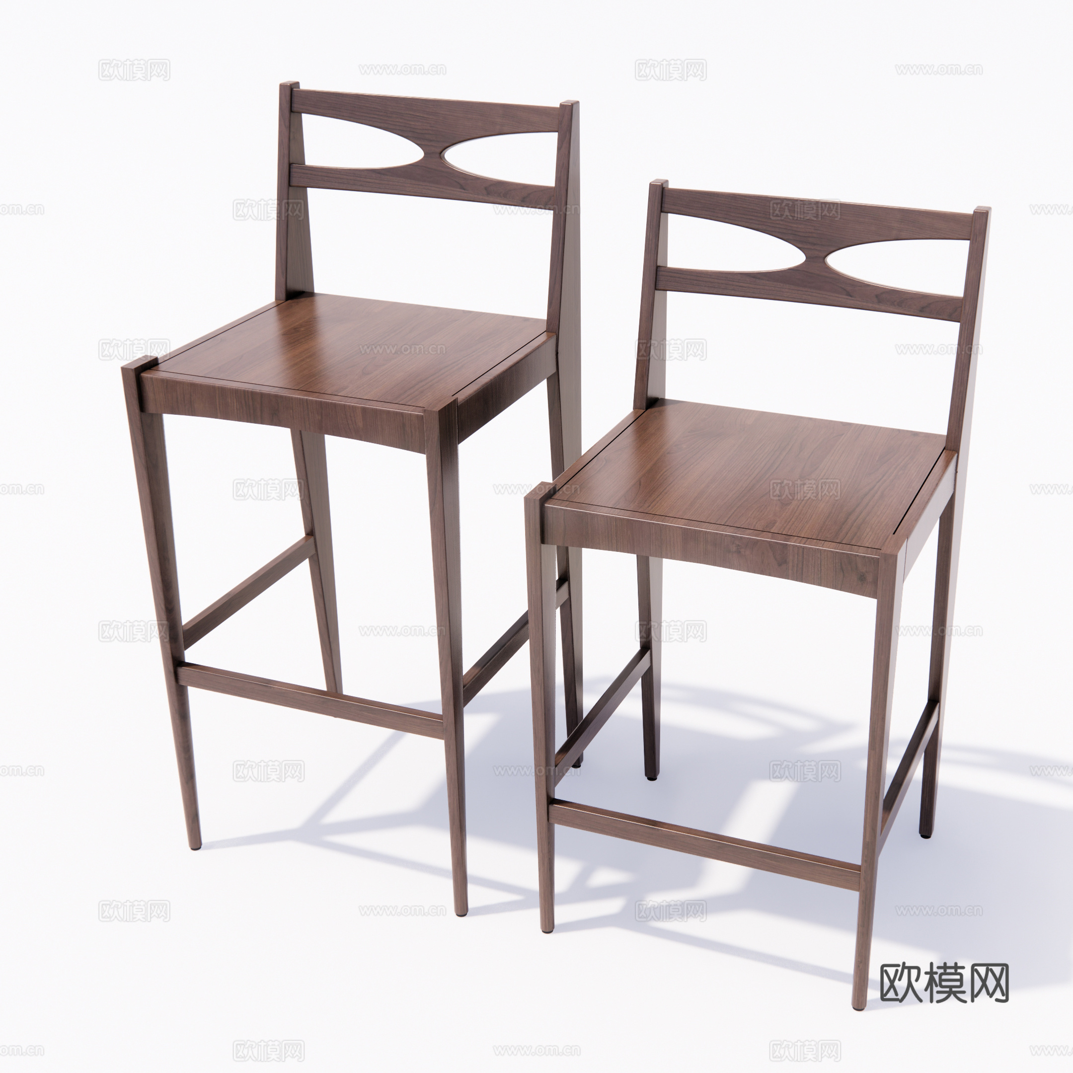 实木靠背吧椅 简约 复古 侘寂风 哈瓦那吧台椅 中古风 吧椅su模型su模型