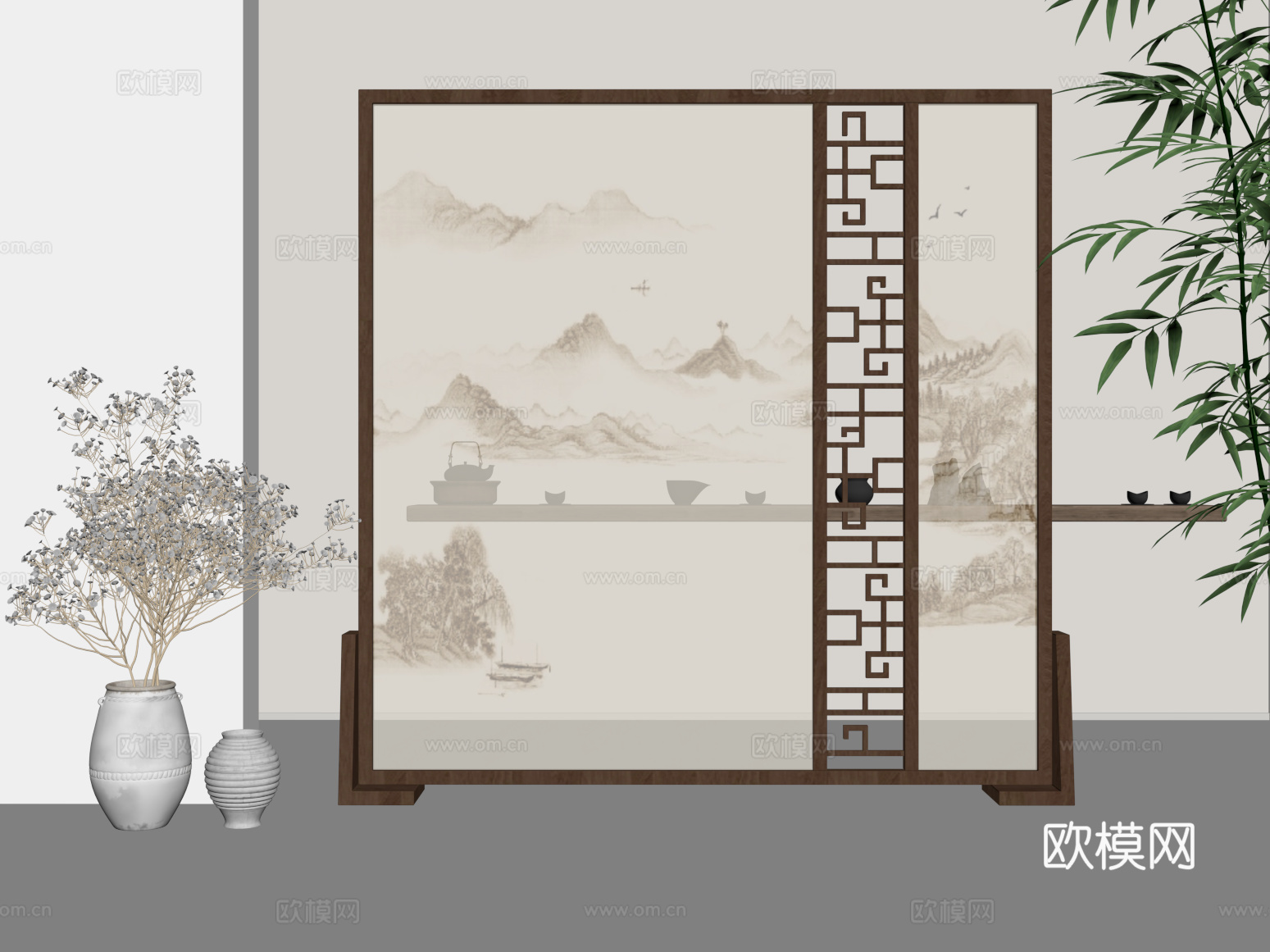 屏风隔断 新中式屏风隔断su模型