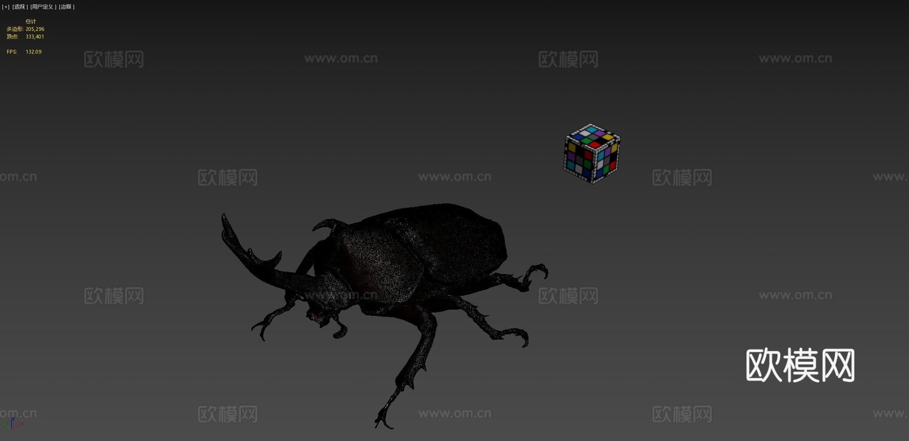 独角仙♂74毫米犀牛甲虫双叉犀金龟3d模型