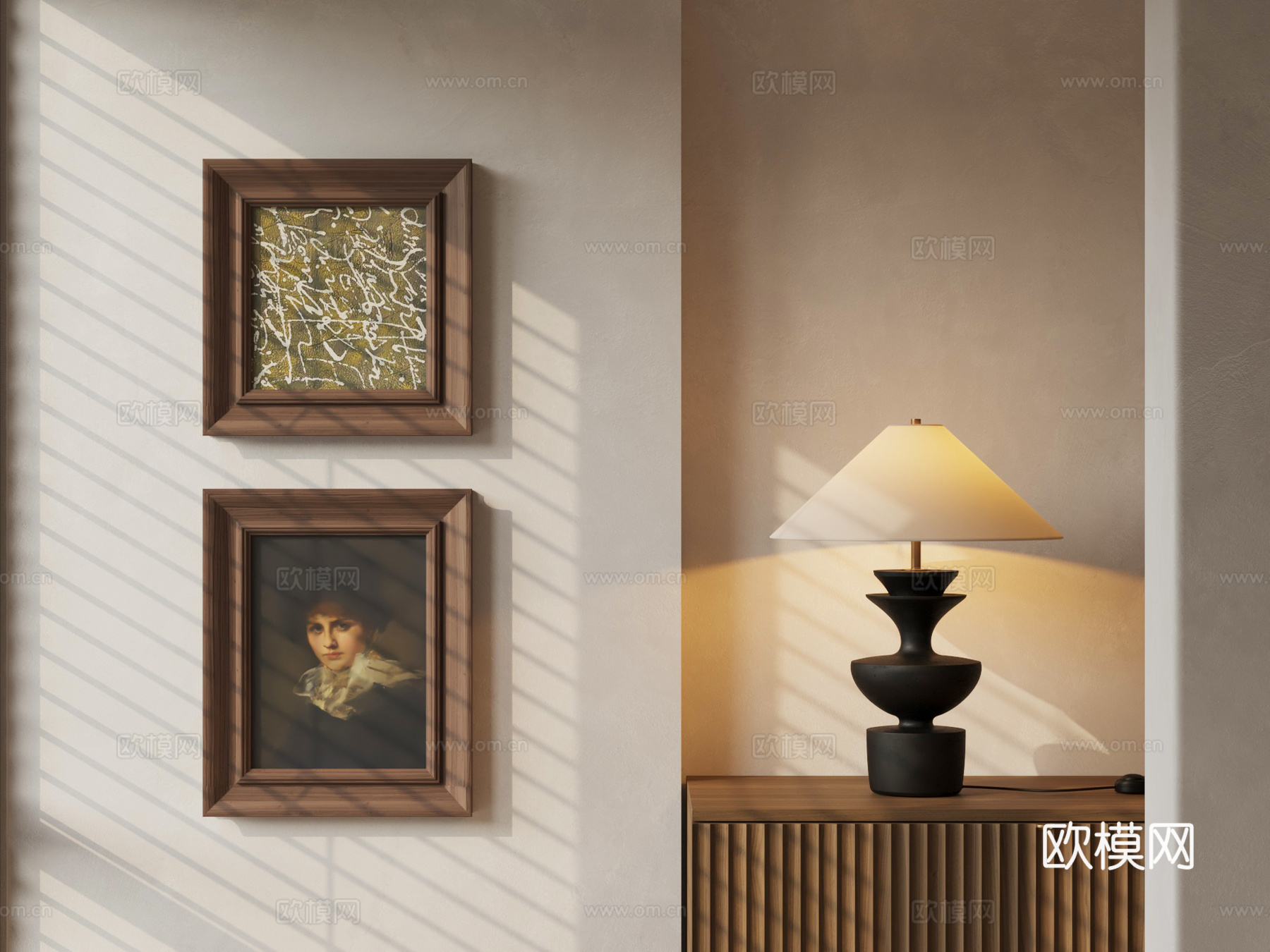 中古装饰画 美式装饰画 挂画 台灯3d模型