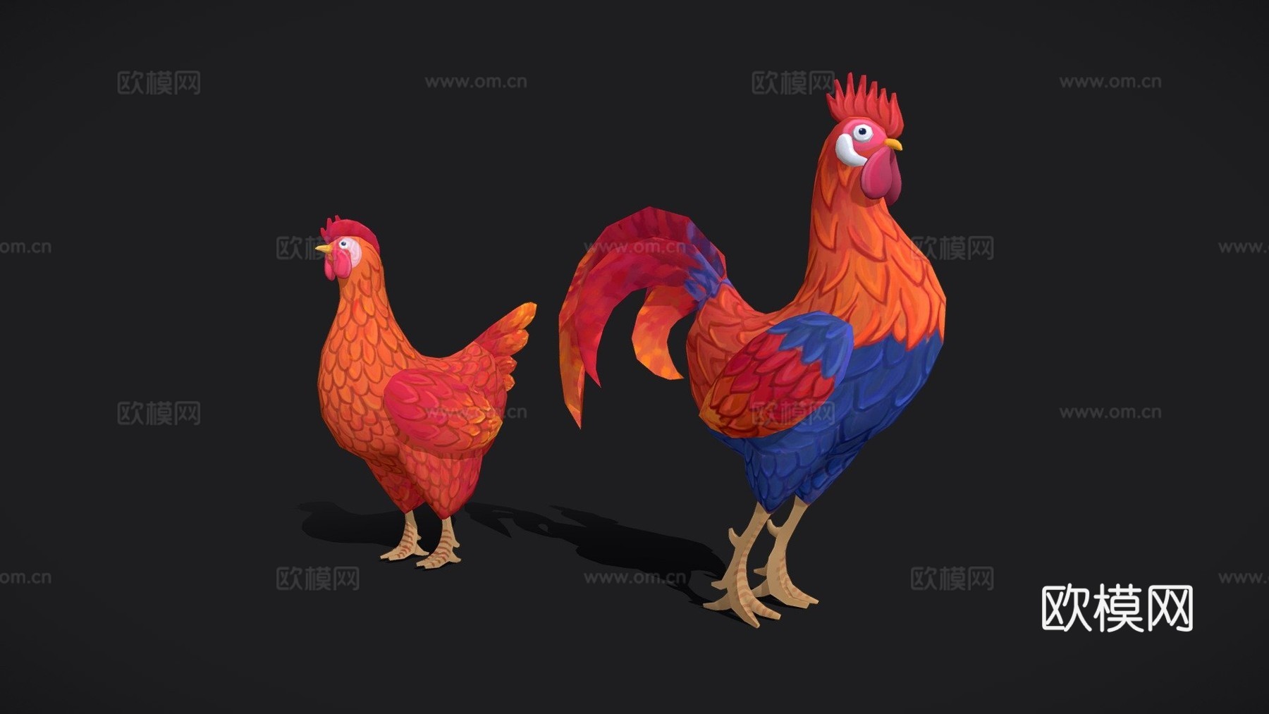 手绘公鸡与母鸡3d模型